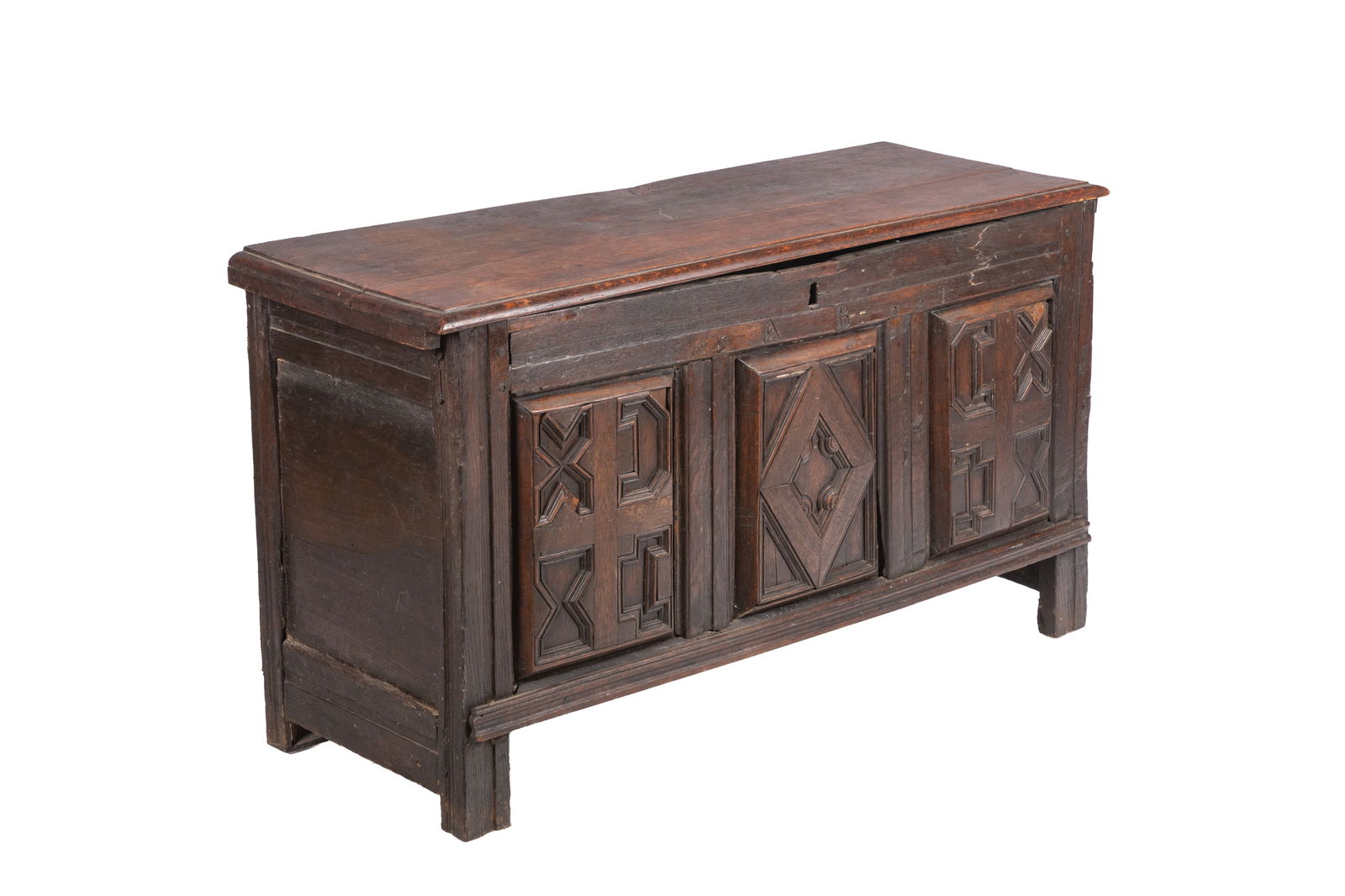 CHARLES II ENGLISH CARVED OAK COFFER CHEST (1 of 5)