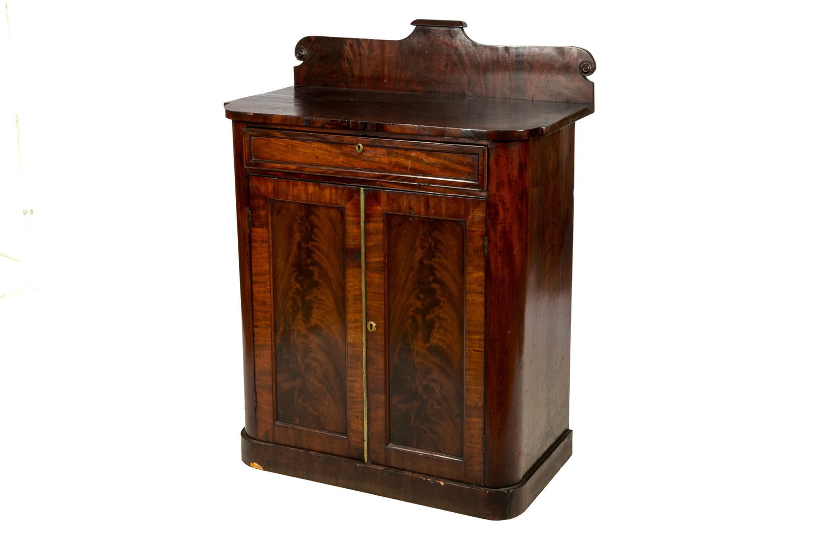 ANTIQUE ENGLISH FLAME MAHOGANY TWO DOOR CABINET (1 of 4)