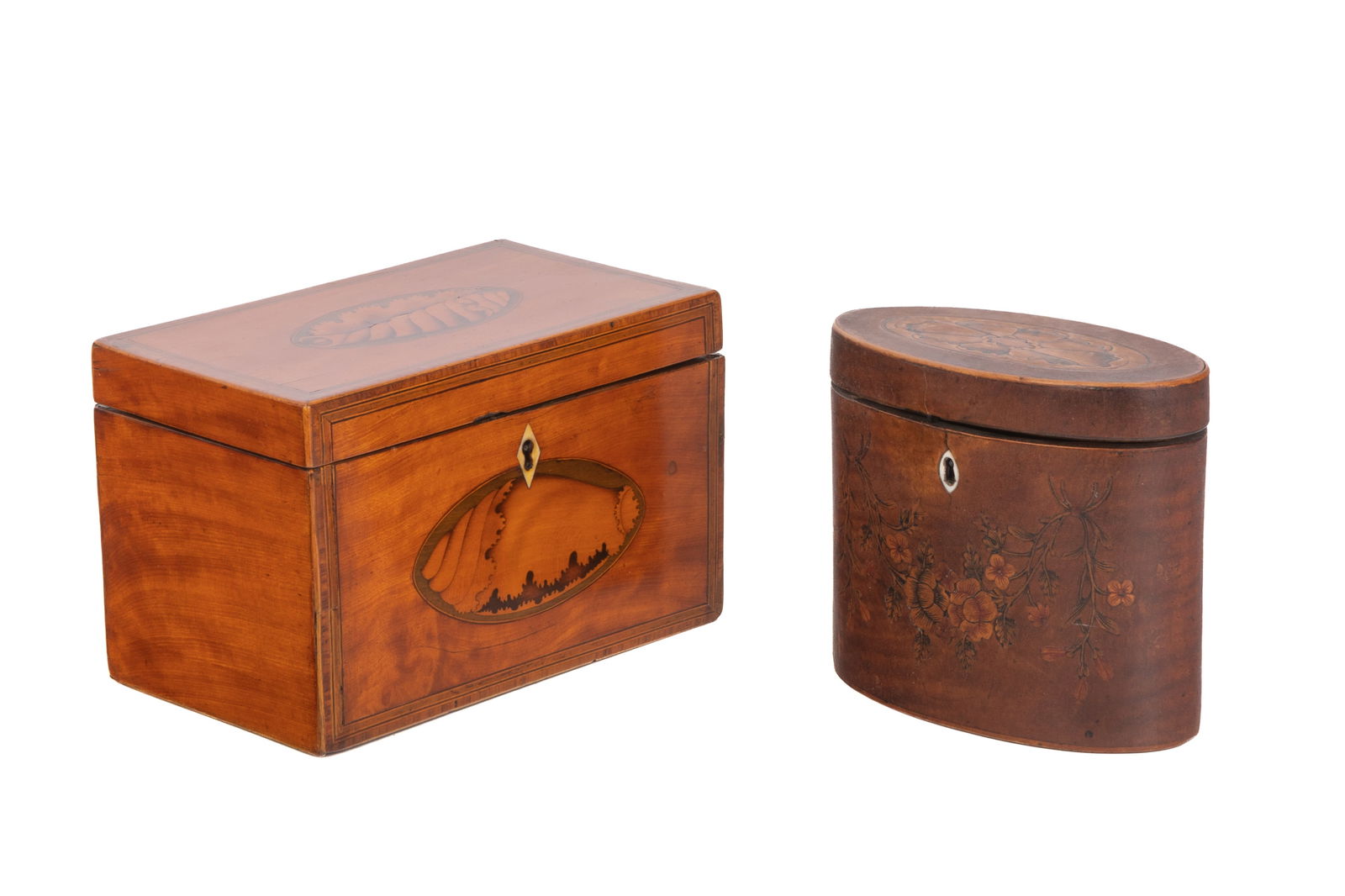 TWO GEORGIAN INLAID WOOD TEA CADDIES (1 of 5)