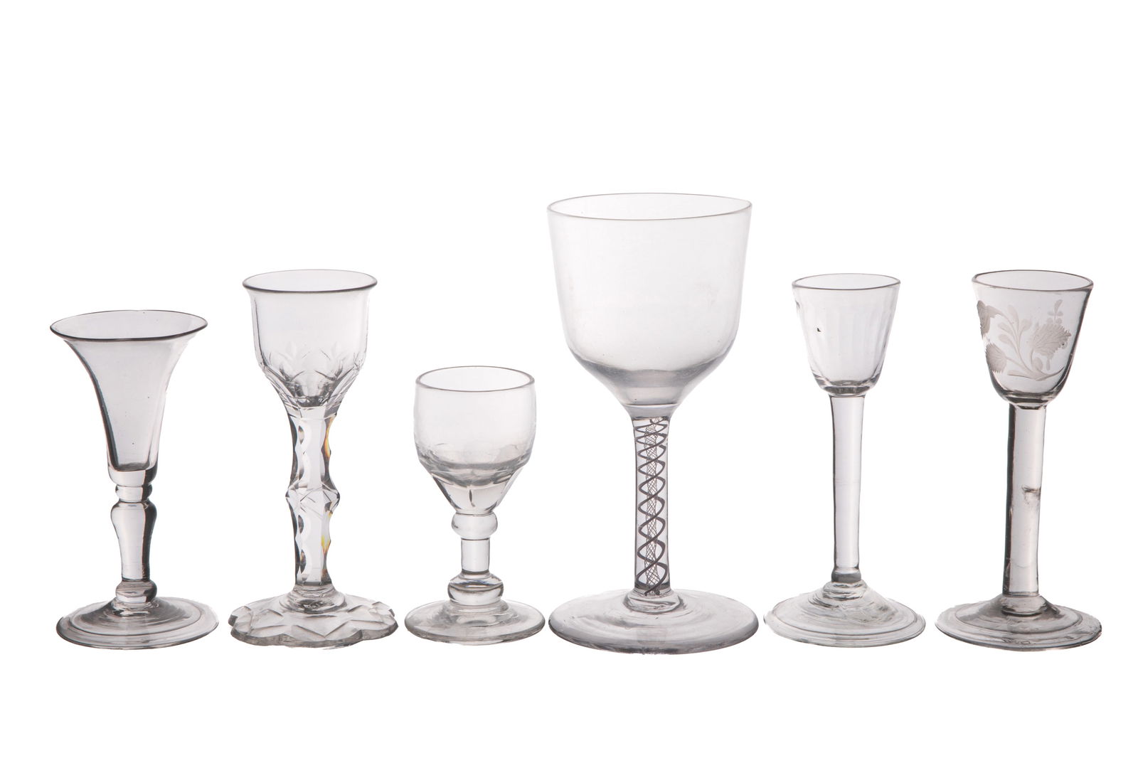 SIX ANTIQUE ENGLISH WINE GLASSES (1 of 2)