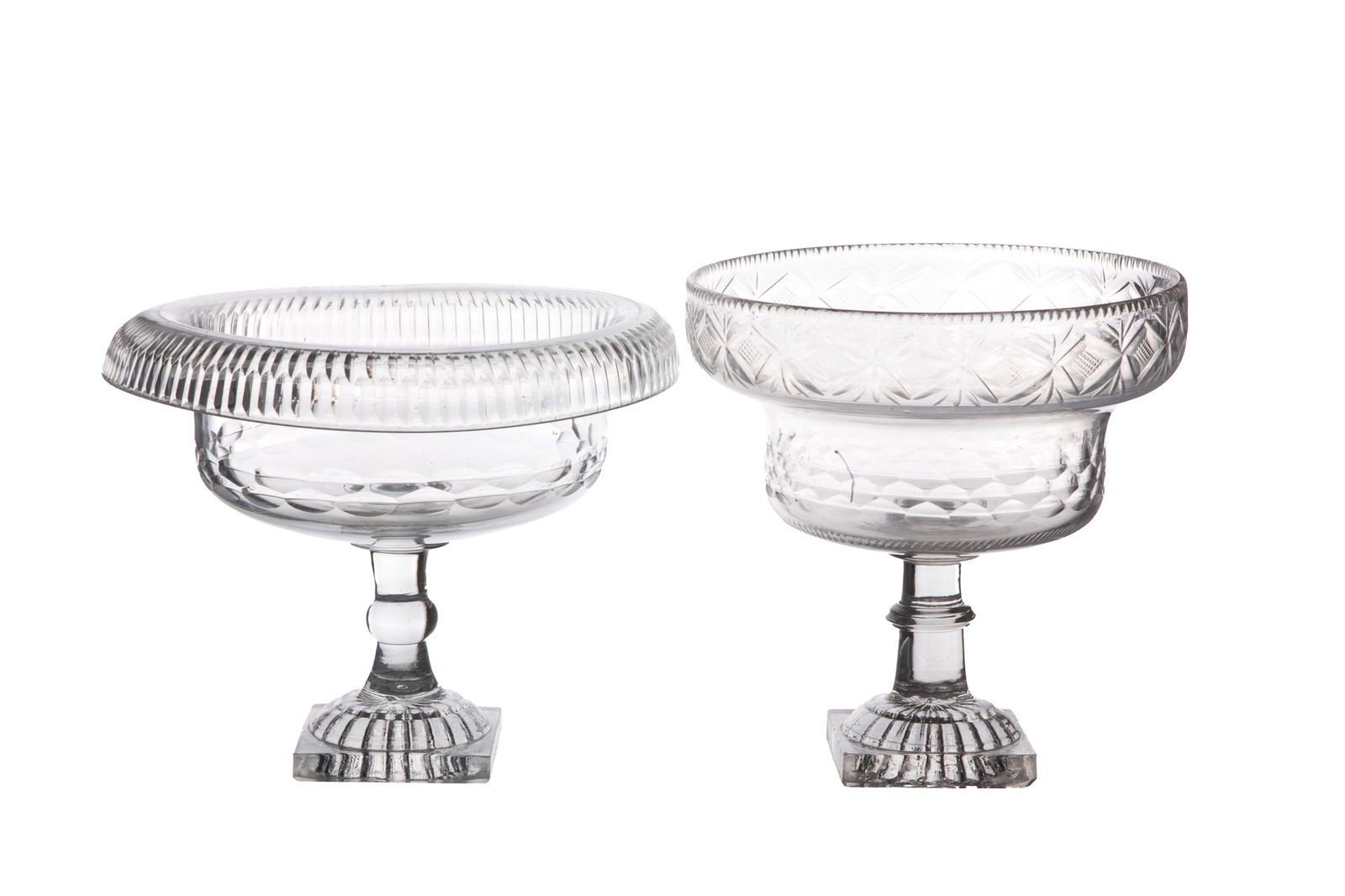 TWO ANTIQUE ANGLO-IRISH CUT GLASS COMPORTS (1 of 3)