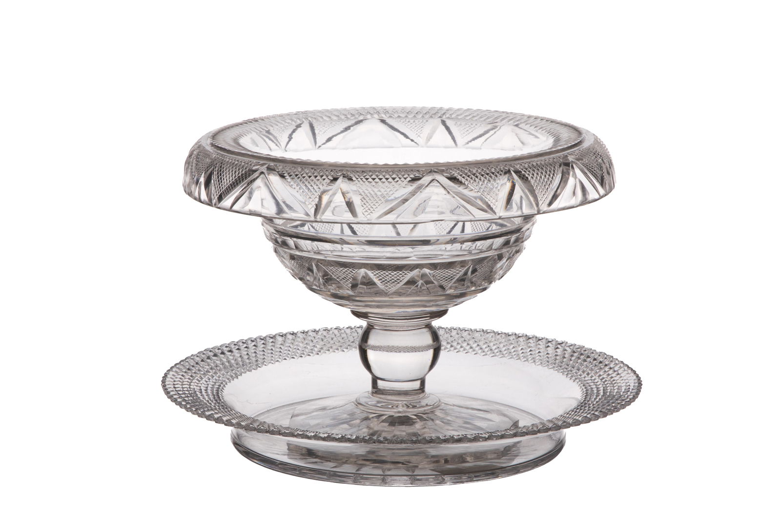 ANTIQUE ENGLISH CUT GLASS COMPORT AND PLATE (1 of 3)