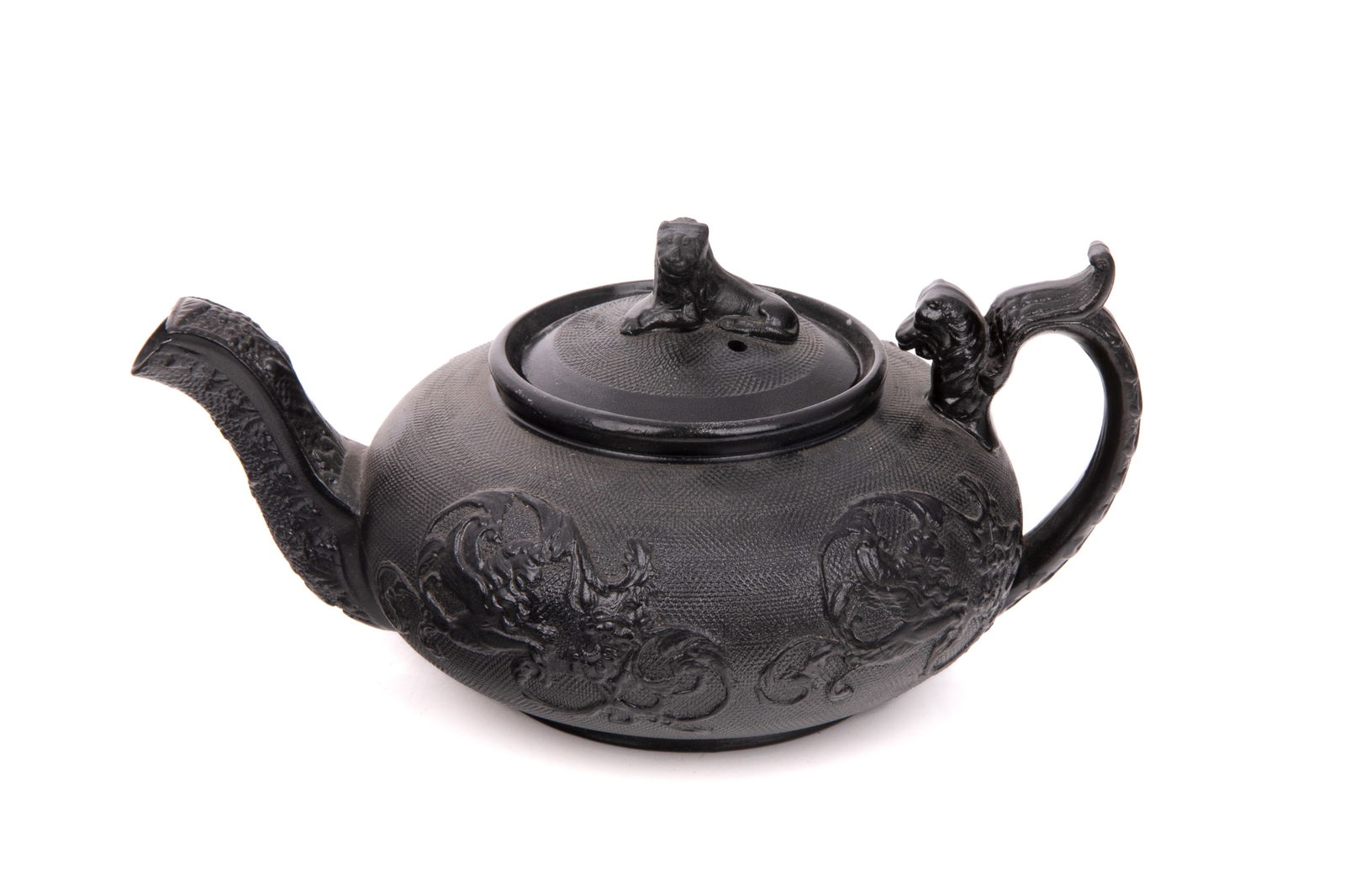 19th C ENGLISH BLACK BASALT GLAZED TEAPOT (1 of 5)