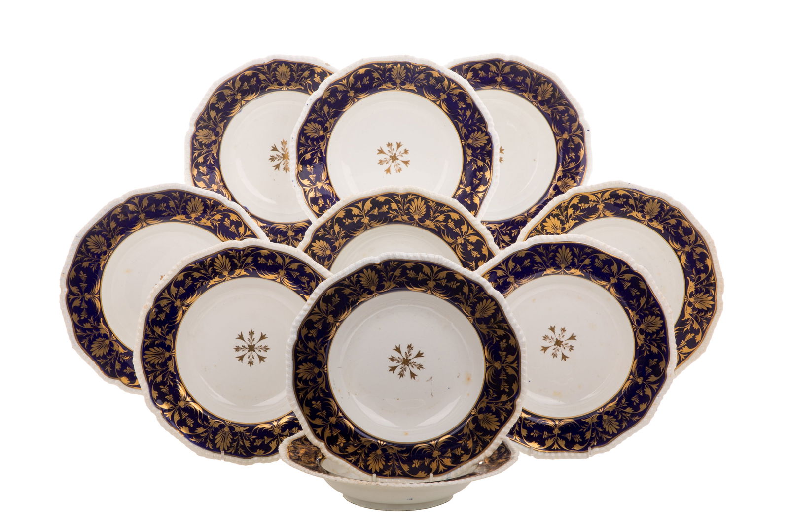 TEN 19th C DERBY PORCELAIN RIM SOUP BOWLS (1 of 3)