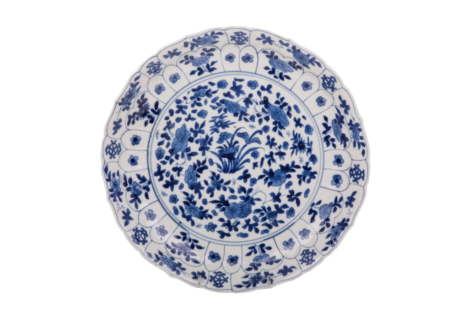 CHINESE BLUE & WHITE KRAAK WARE FLORAL DISH (1 of 3)