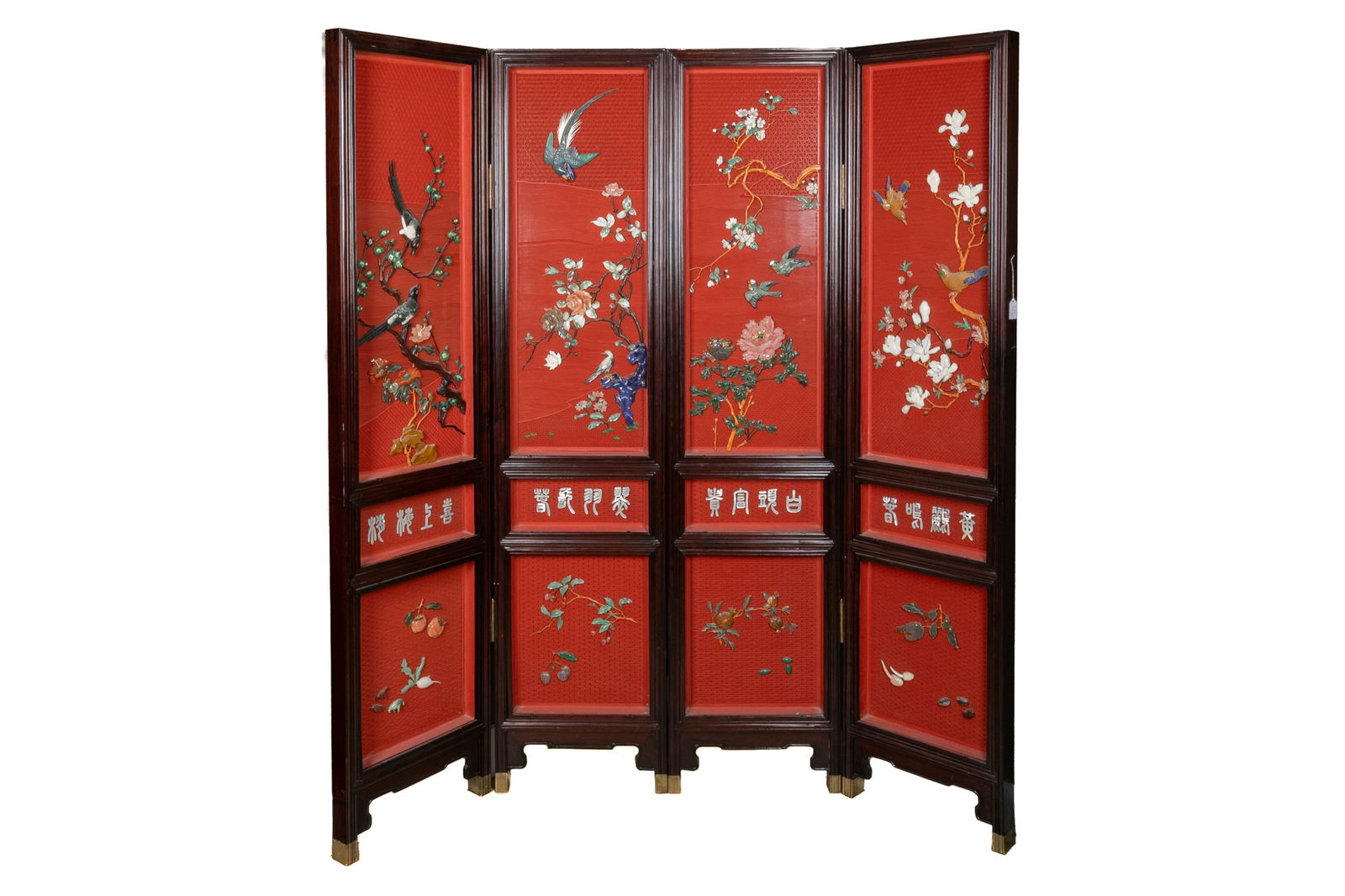 FOUR PANEL CHINESE CINNABAR LACQUER SCREEN (1 of 6)