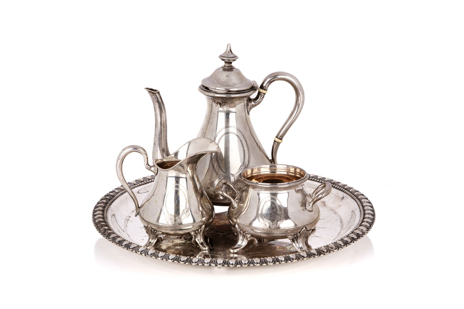 FOUR PC 19th C GERMAN SILVER COFFEE SET, 1347g (1 of 4)