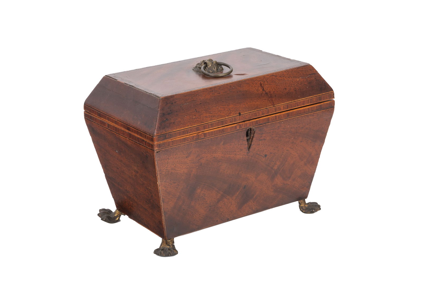 GEORGIAN COFFERED MAHOGANY TEA CADDY (1 of 6)
