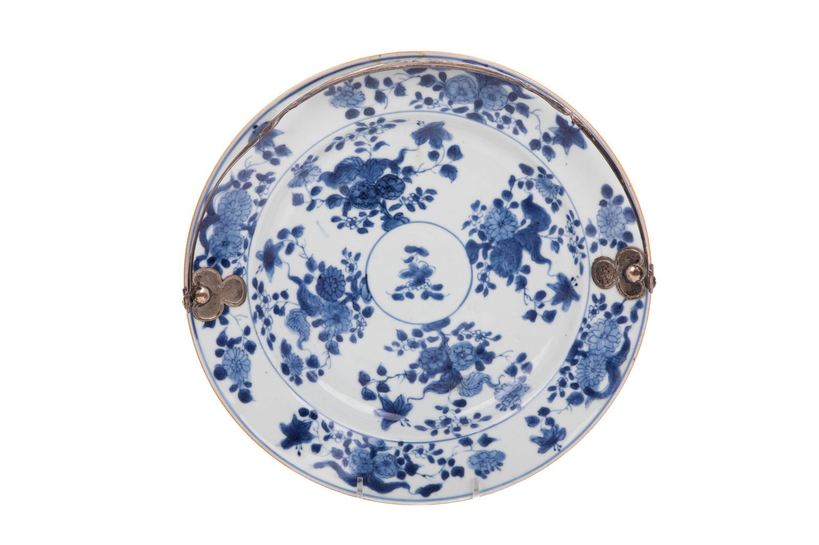 CHINESE BLUE & WHITE PORCELAIN SILVER HANDLE DISH (1 of 5)