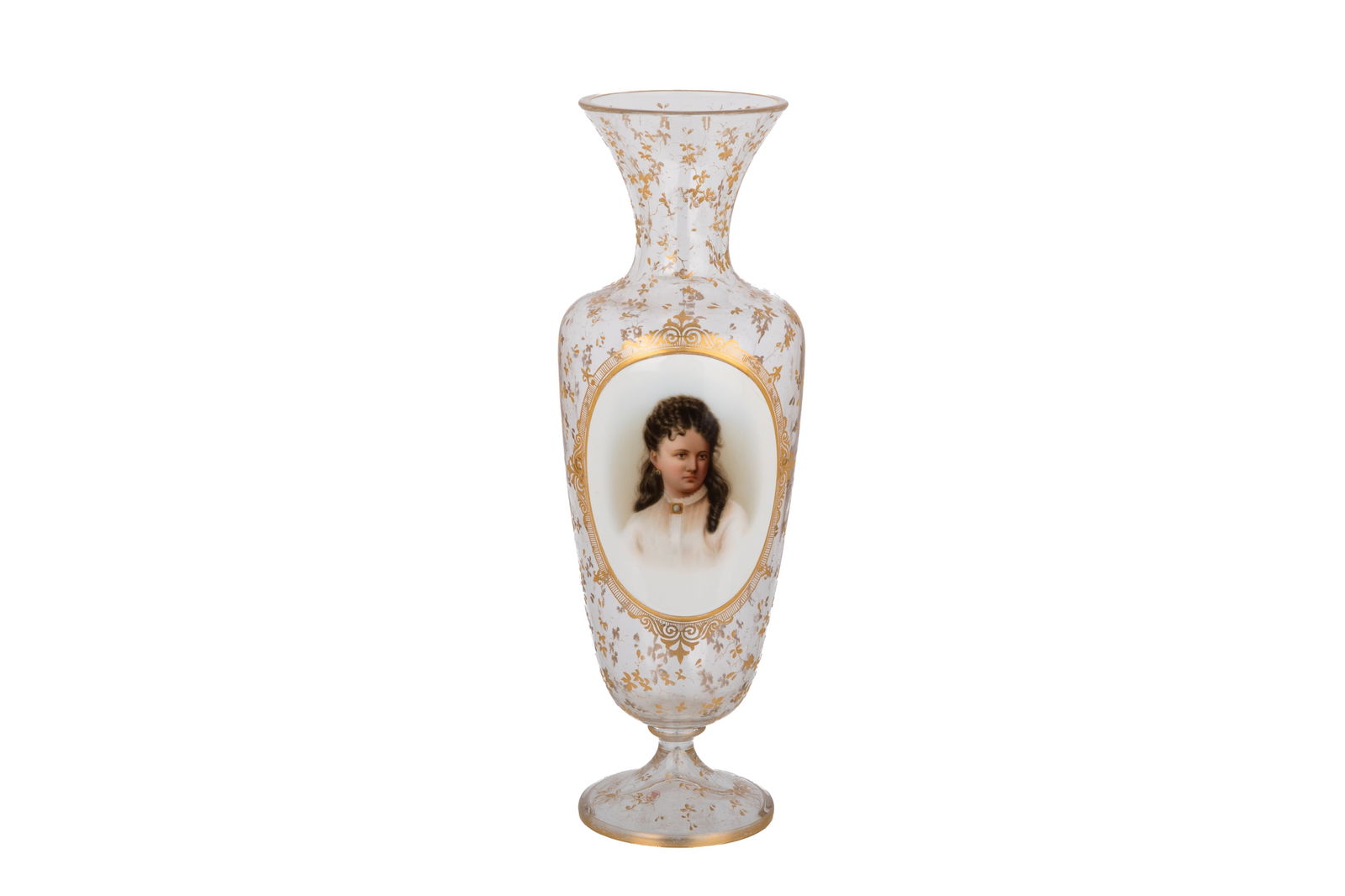 ANTIQUE BOHEMIAN GLASS PORTRAIT VASE (1 of 5)