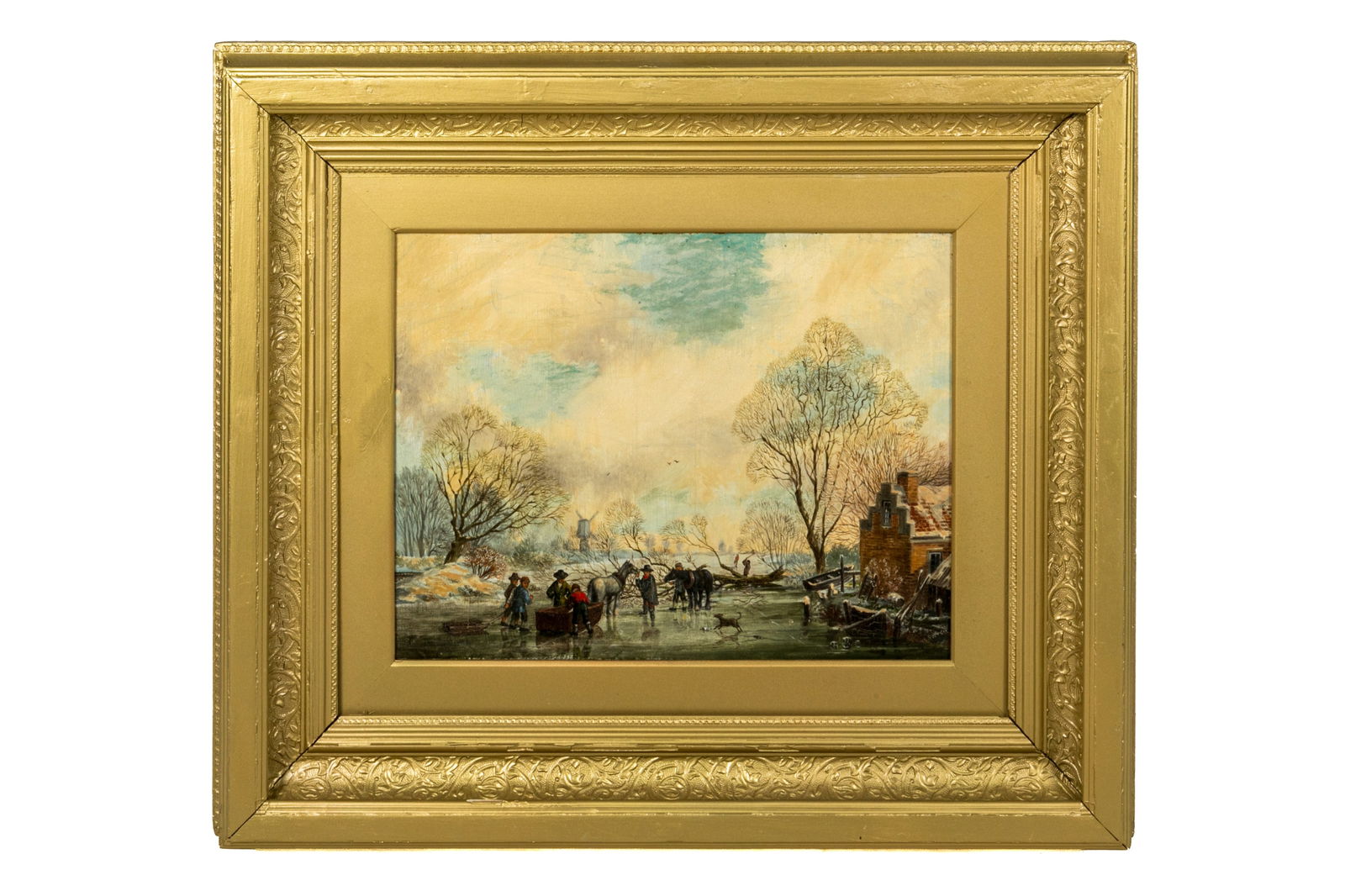 DUTCH SCHOOL (19th C): Winter scene Oil on canvas 13 3/4" x 18 1/2"