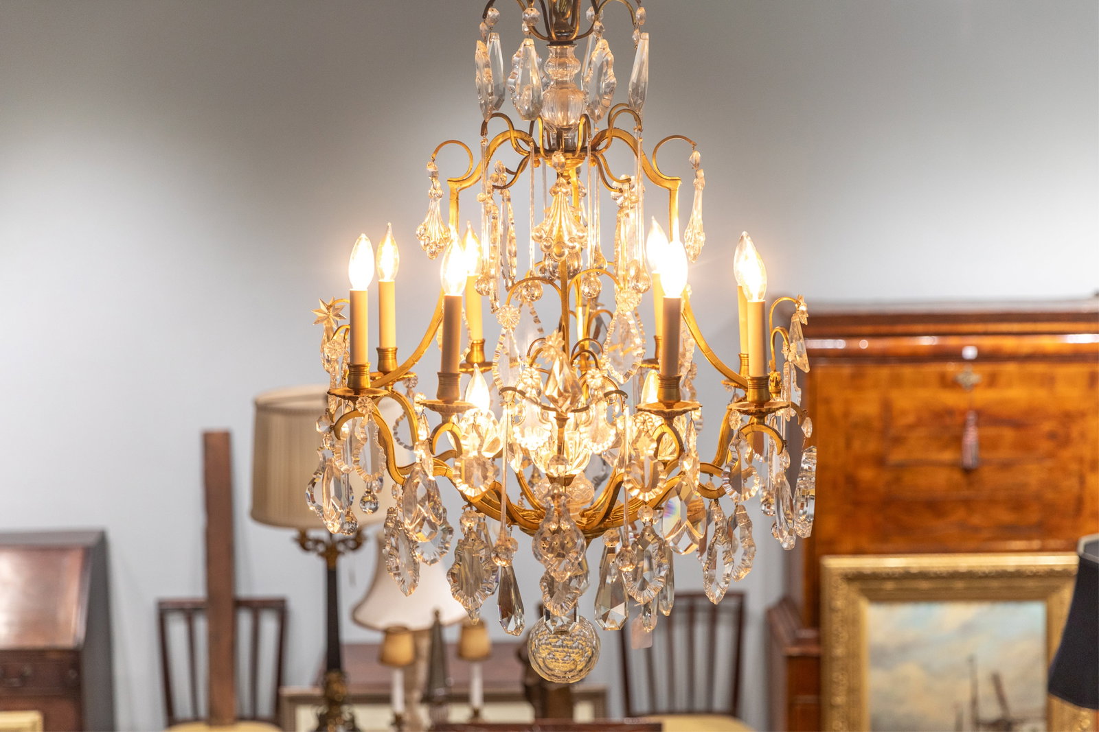 CUT GLASS & GILT BRONZE CHANDELIER (1 of 1)