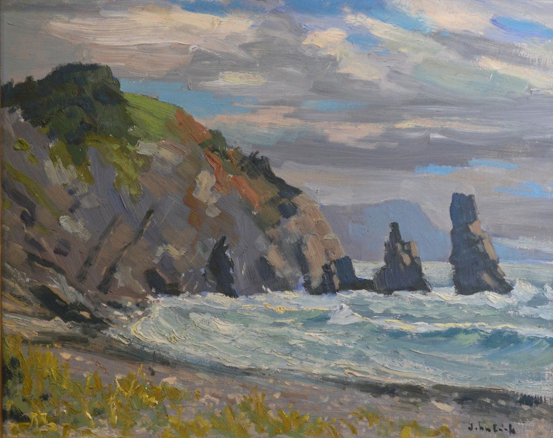 JOHN COOK (Canadian, 1918-1984): PILLAR ROCK Oil on board. Signed lower right 16 in. x 20 in. (40.6 x 50.8 cm.)