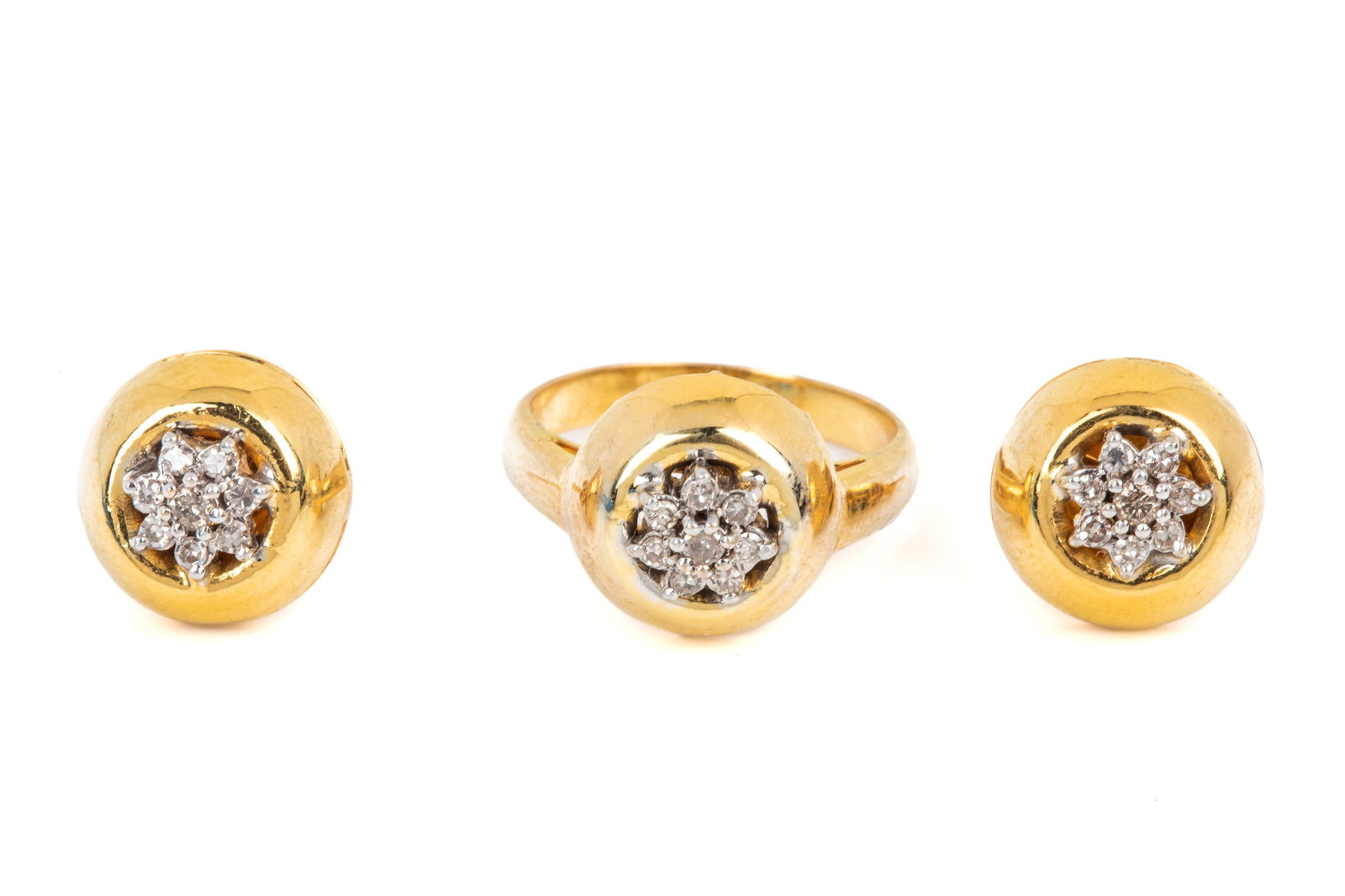 14K GOLD DIAMOND DOME EARRINGS & RING 8.6g (1 of 3)