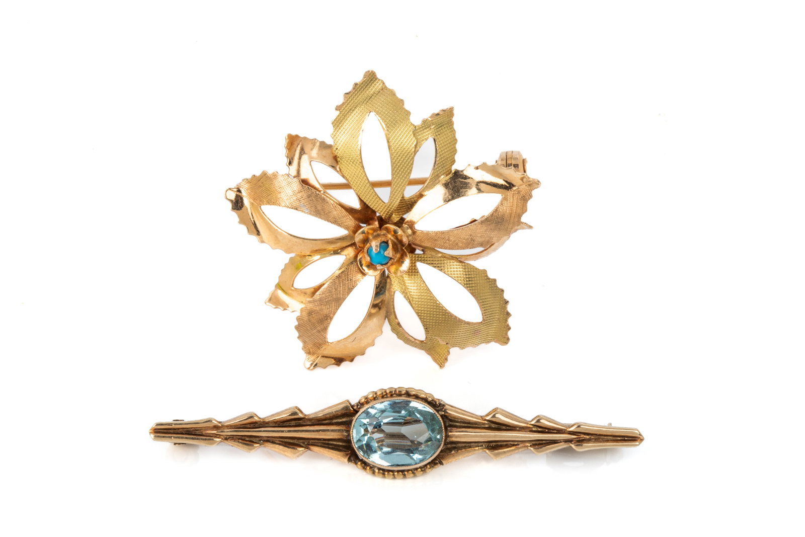 18K & 14K GOLD & GEMSTONE BROOCH PAIRING 8.2g (1 of 4)