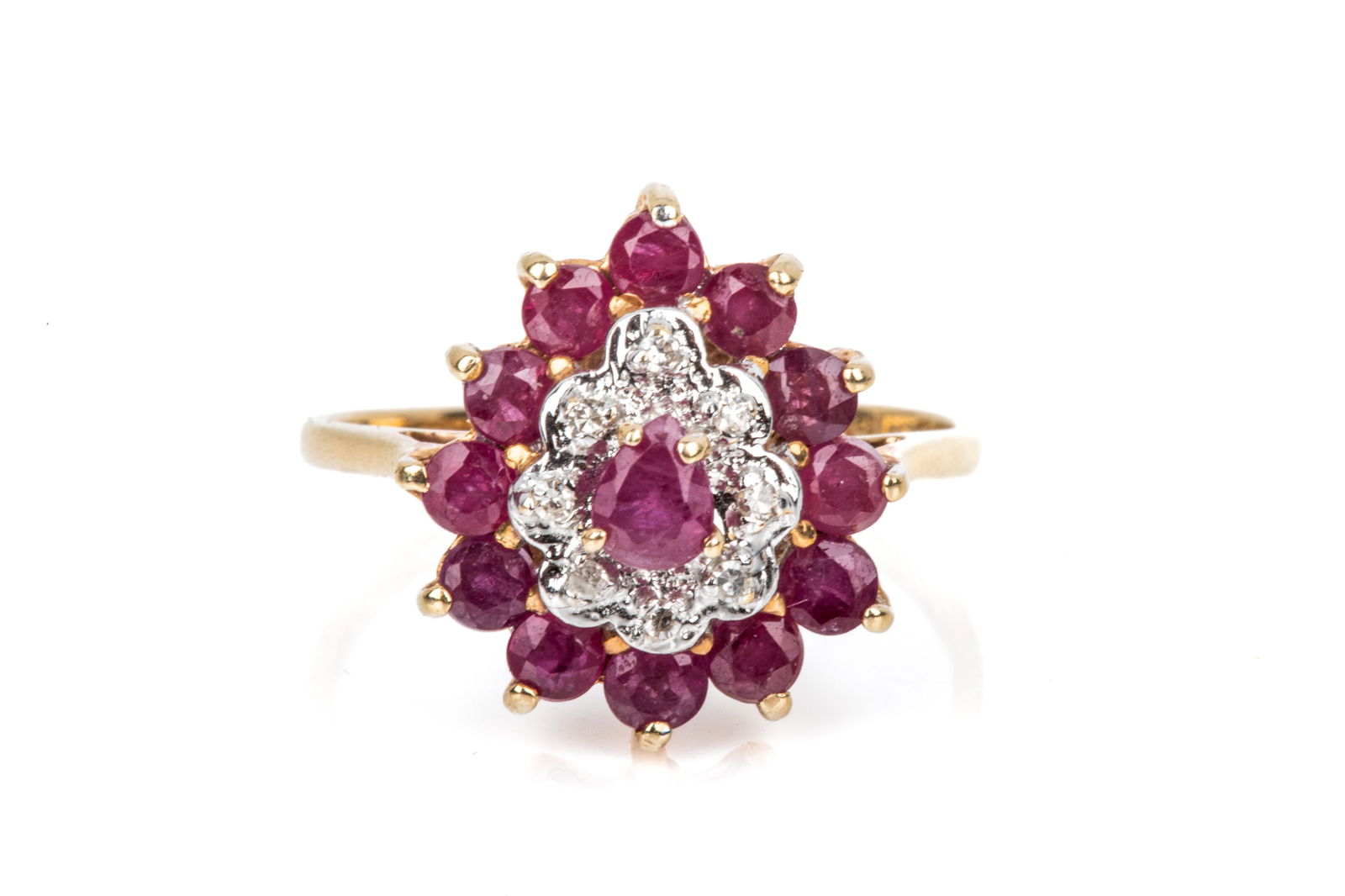 10K RUBY & DIAMOND CLUSTER RING 2.4g (1 of 4)