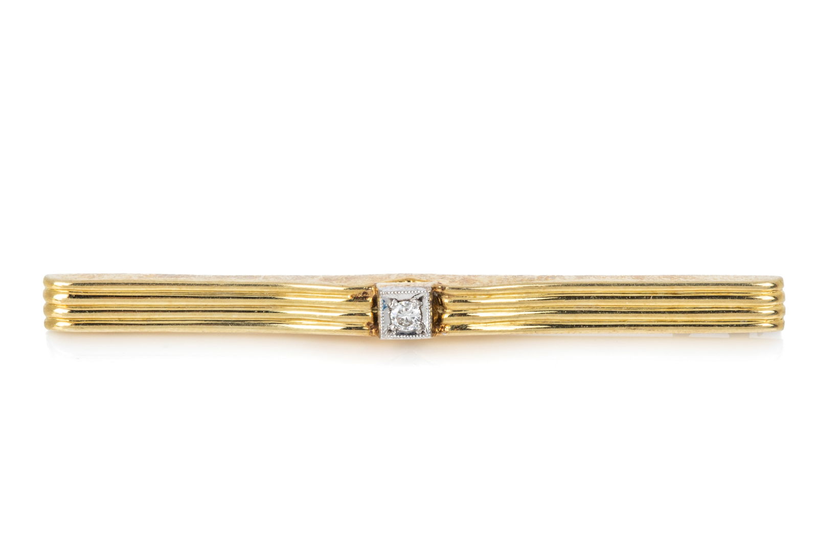 14K GOLD & DIAMOND BAR BROOCH 3.4g (1 of 4)