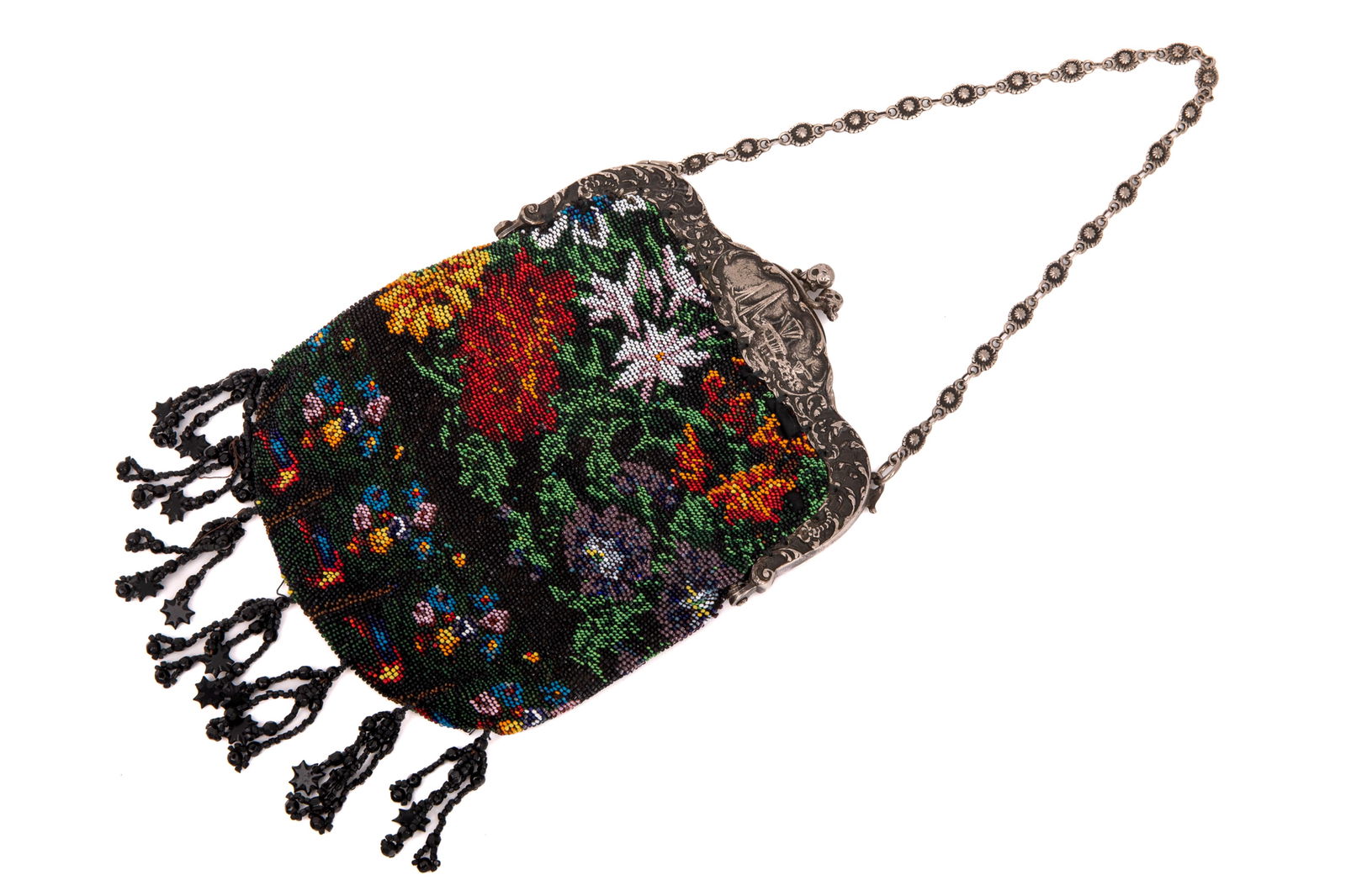 ANTIQUE BEADED PURSE WITH FLORAL MOTIFS (1 of 5)