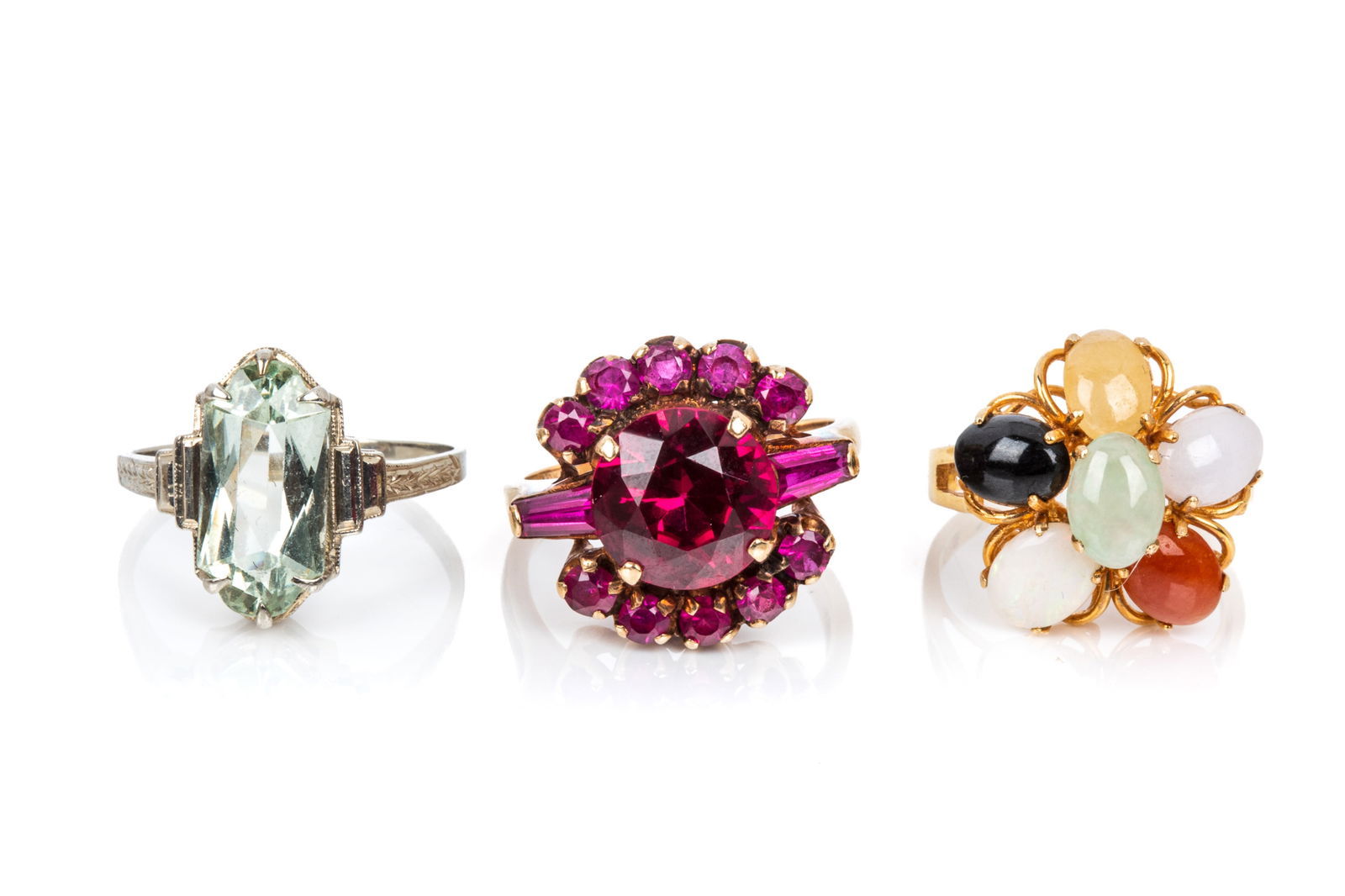 TRIO OF GOLD & GEMSTONE RINGS 12.7g (1 of 5)