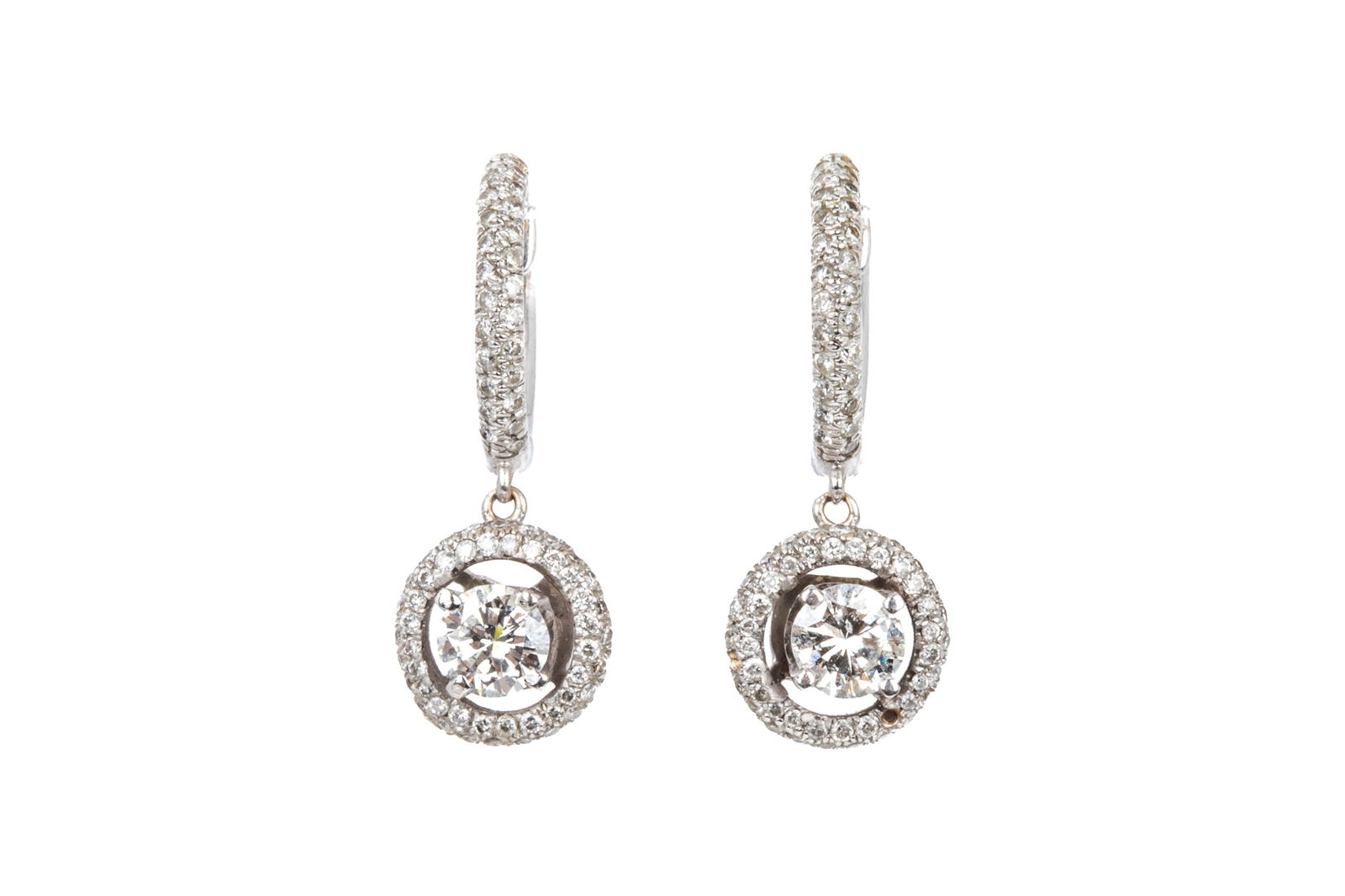 18K HALO DIAMOND DROP EARRINGS 3.6g (1 of 2)