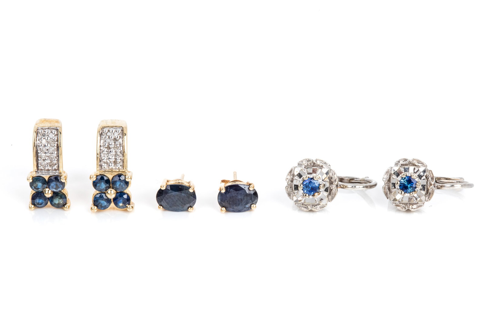TRIO OF 14K GOLD SAPPHIRE EARRINGS 9.4g (1 of 4)