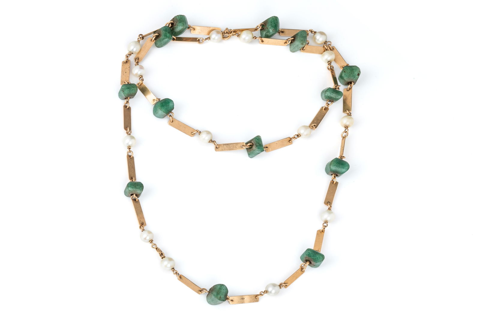 18K PEARL & AVENTURINE NECKLACE/BRACELET 36.7g (1 of 4)