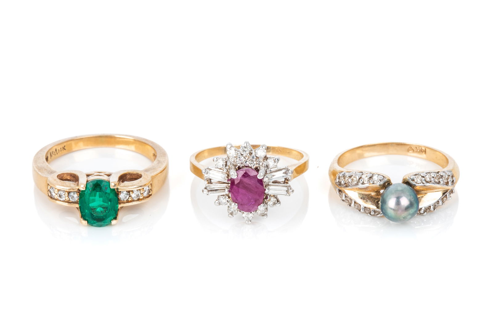 TRIO OF 14K GEMSTONE & DIAMOND RINGS 11.7g (1 of 5)