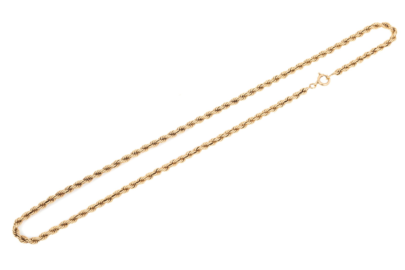 10K YELLOW GOLD 16 INCH SOLID ROPE CHAIN 14g: Equipped with spring ring clasp. Measuring 3.1mm wide. 14 grams