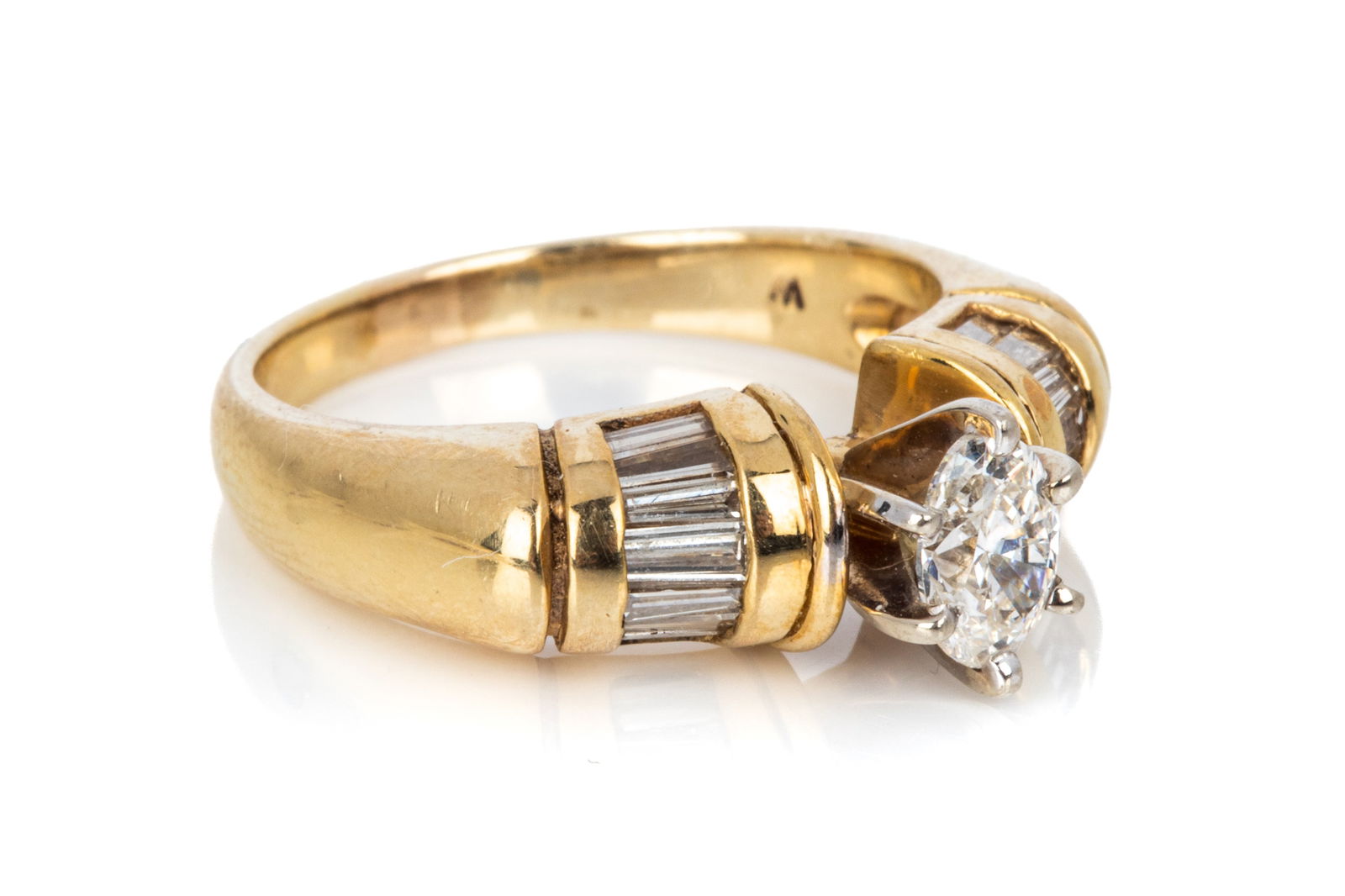 14K 0.45ct OVAL & BAGUETTE DIAMOND RING 5.4g (1 of 3)