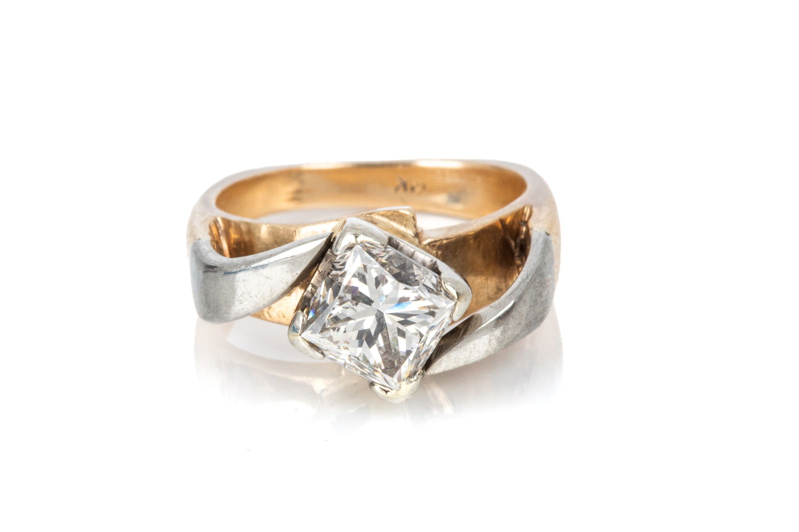 14K GOLD 1.20ct PRINCESS CUT DIAMOND RING 6.6g (1 of 2)