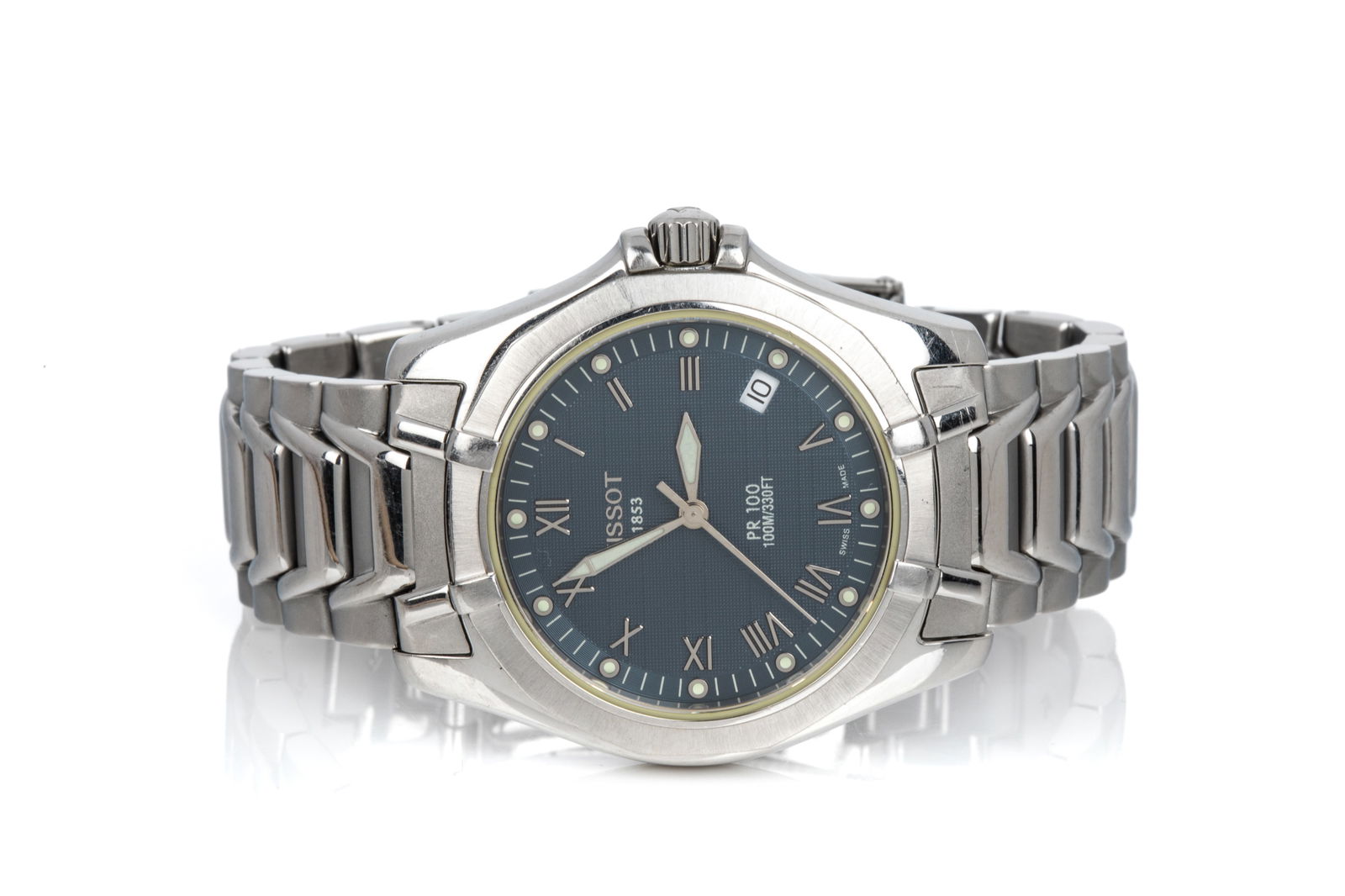 TISSOT 1853 PR100 STEEL BLUE DIAL QUARTZ DATE (1 of 8)