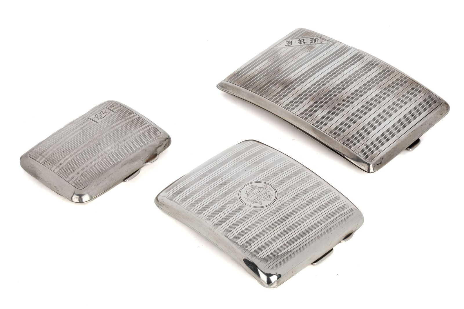 THREE ENGLISH SILVER CIGARETTE CASES, 345g (1 of 7)