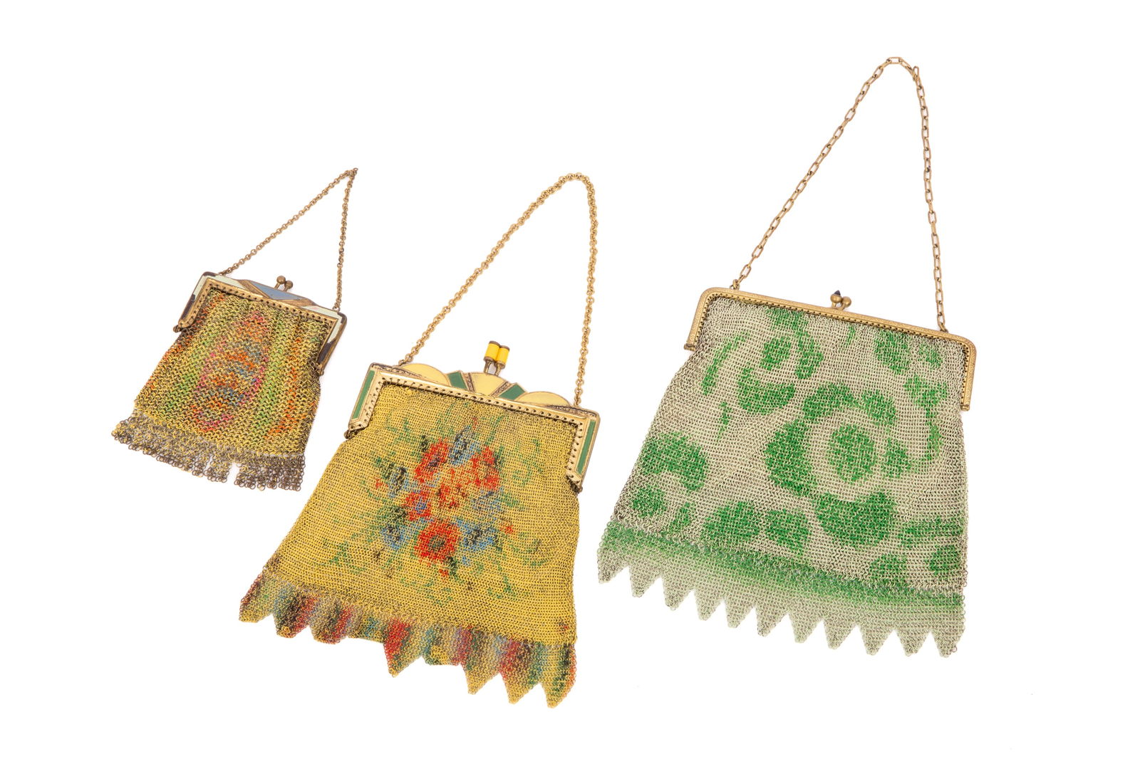 THRE ANTIQUE ART DECO MESH PAINTED HANDBAGS (1 of 4)