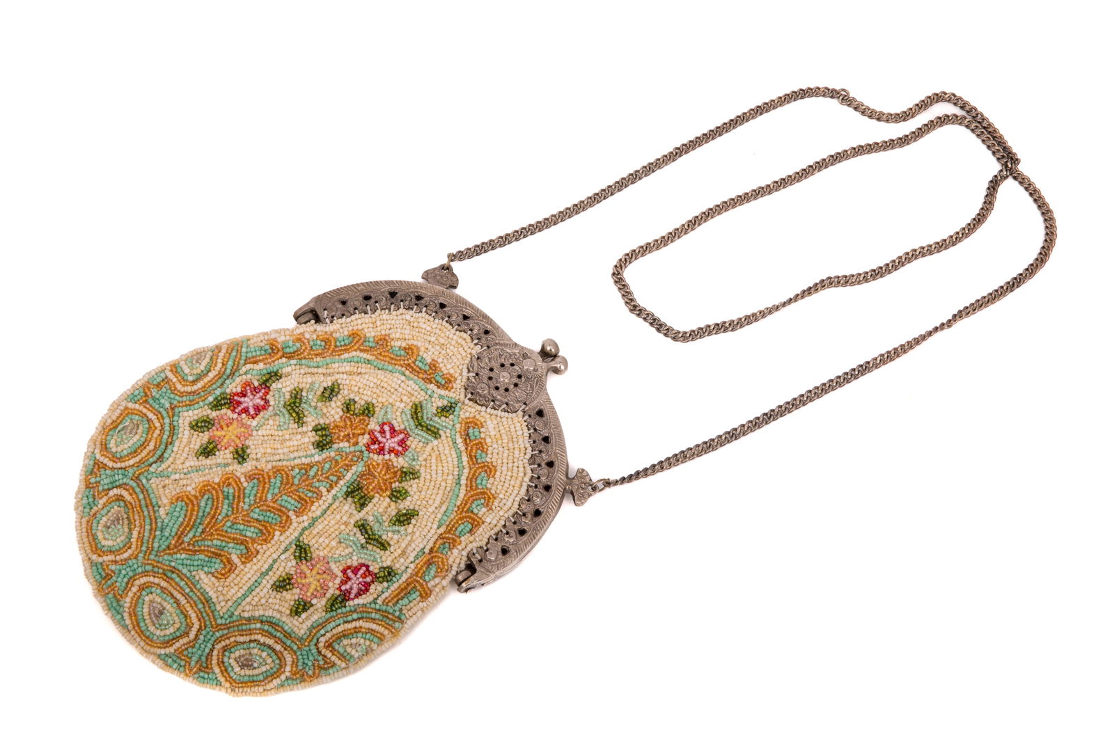 VINTAGE HRISTIANA MICRO FLORAL BEADED SILK PURSE (1 of 5)