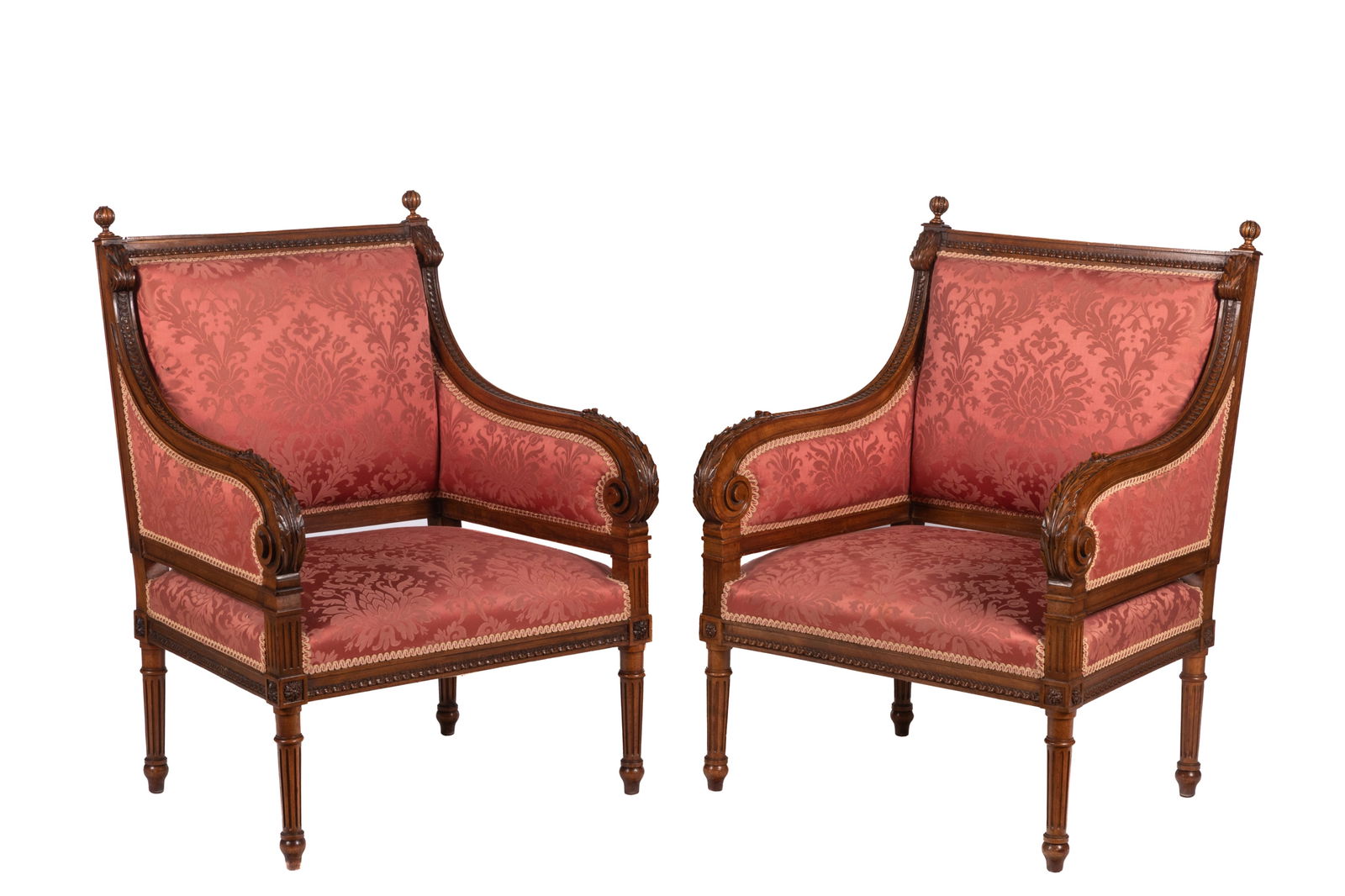 PAIR OF FINE FRENCH CARVED WOOD ARMCHAIRS (1 of 4)