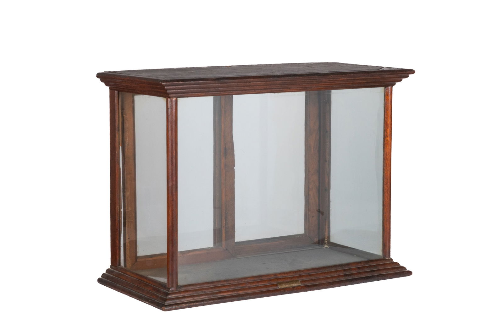 ANTIQUE GLAZED WOOD TABLE TOP STORE DISPLAY CASE: H. 21" x W. 24 1/4" x D. 13 3/4"
