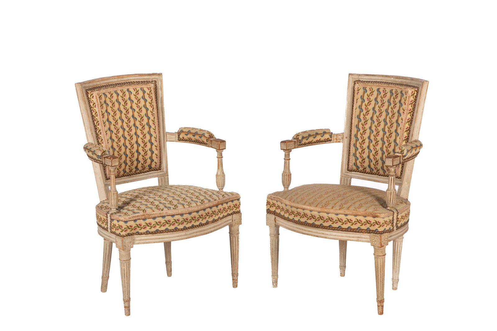 PAIR OF NEEDLE POINT UPHOLSTERED FRENCH ARMCHAIRS (1 of 4)