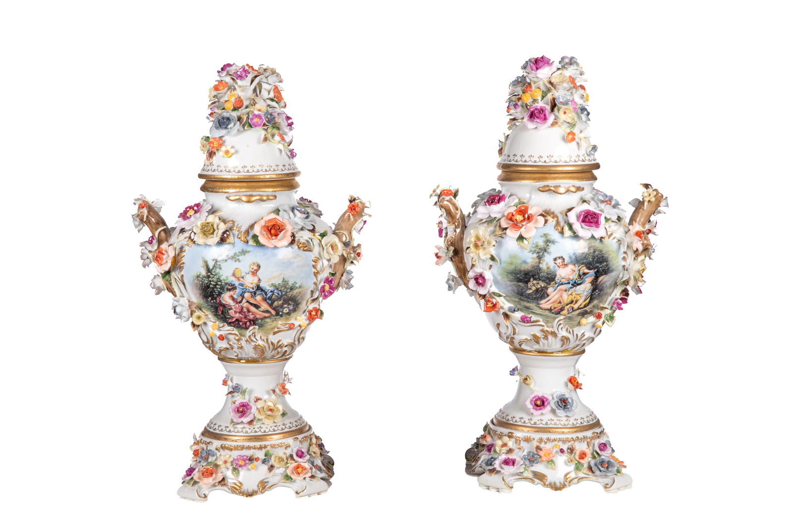 PAIR OF GERMAN PORCELAIN COVERED URNS (1 of 5)