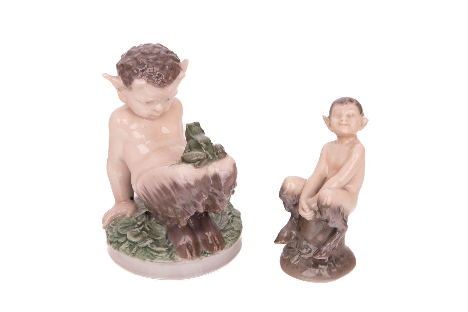 ROYAL COPENHAGEN FIGURAL PORCELAIN SATYRS: Largest H. 5" x W. 3 1/4" x D. 4"