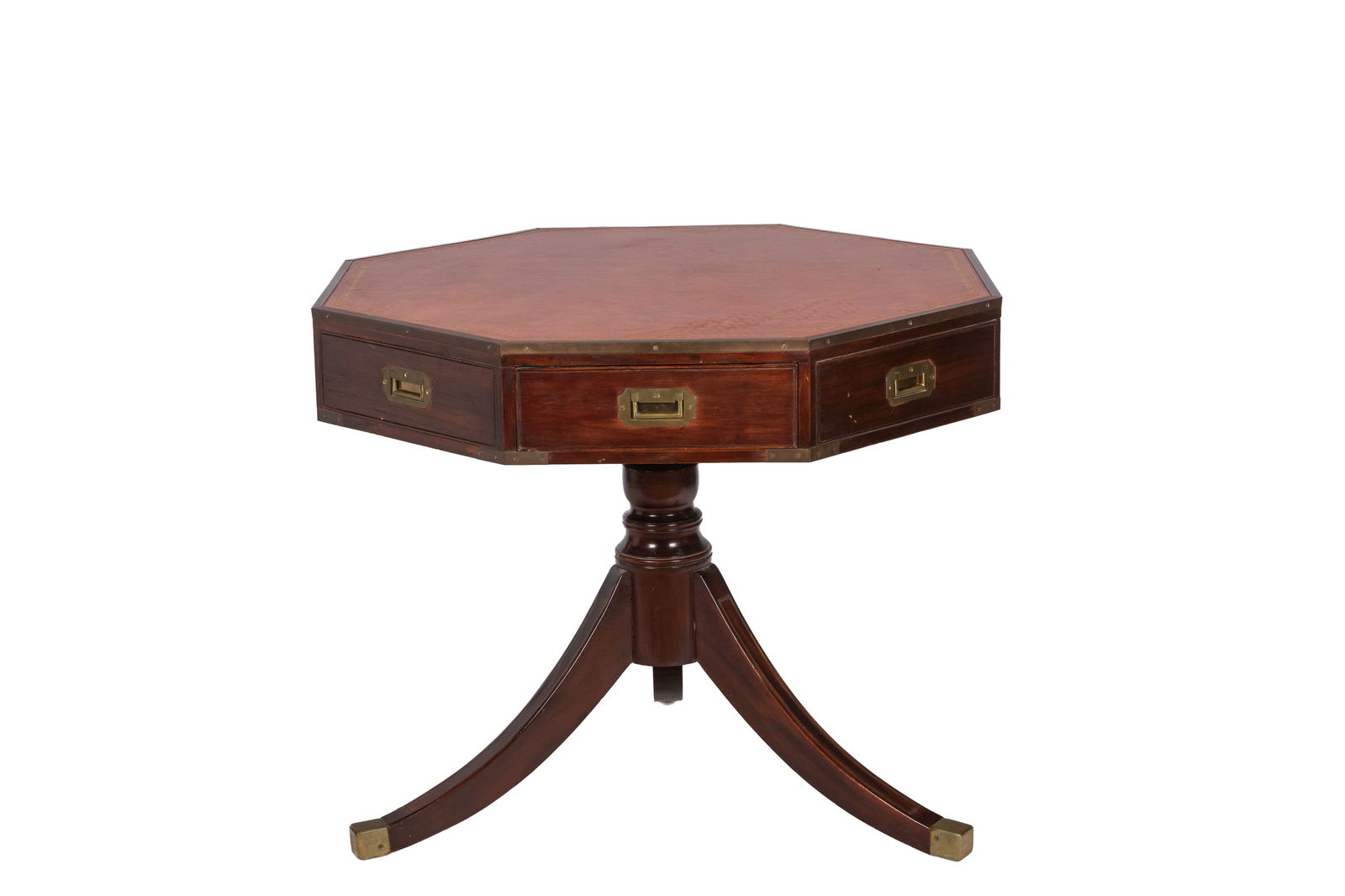 LEATHER TOP OCTAGONAL DRUM TABLE (1 of 4)