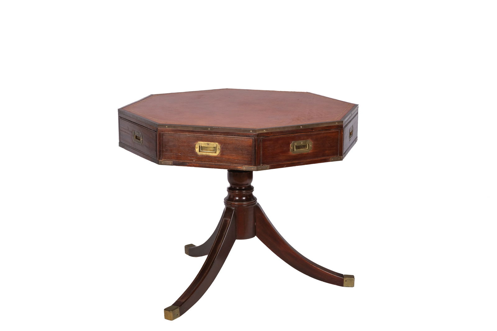 LEATHER TOP OCTAGONAL DRUM TABLE - 2