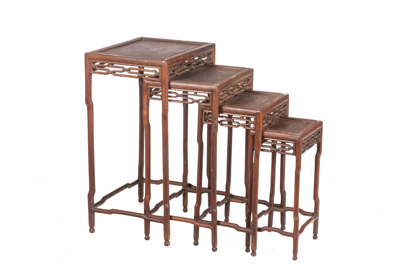 FOUR CHINESE HARDWOOD CARVED NESTING TABLES (1 of 5)