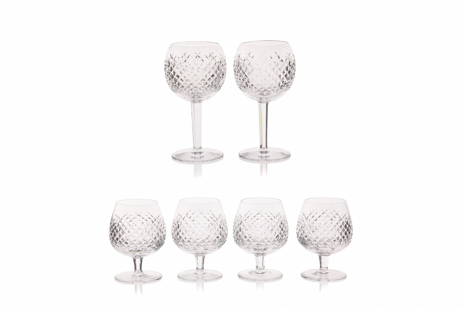 FOUR WATERFORD ALANA BRANDY GLASSES & TWO GOBLETS: H. 7 1/2" (19 cm)