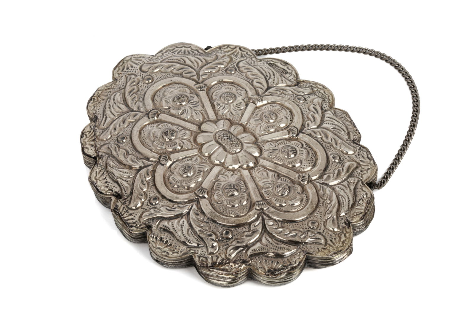 TURKISH 900 SILVER REPOUSSE HANG MIRROR 379.5g (1 of 4)