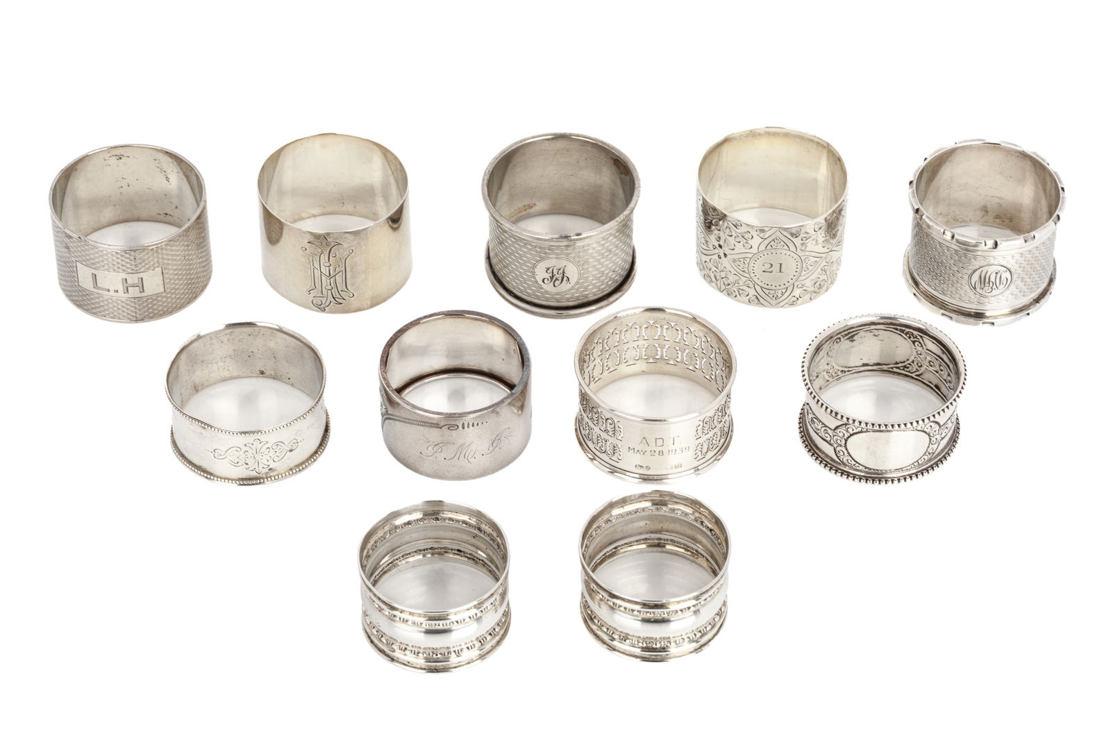 ELEVEN SILVER NAPKIN RINGS, 240g (1 of 5)