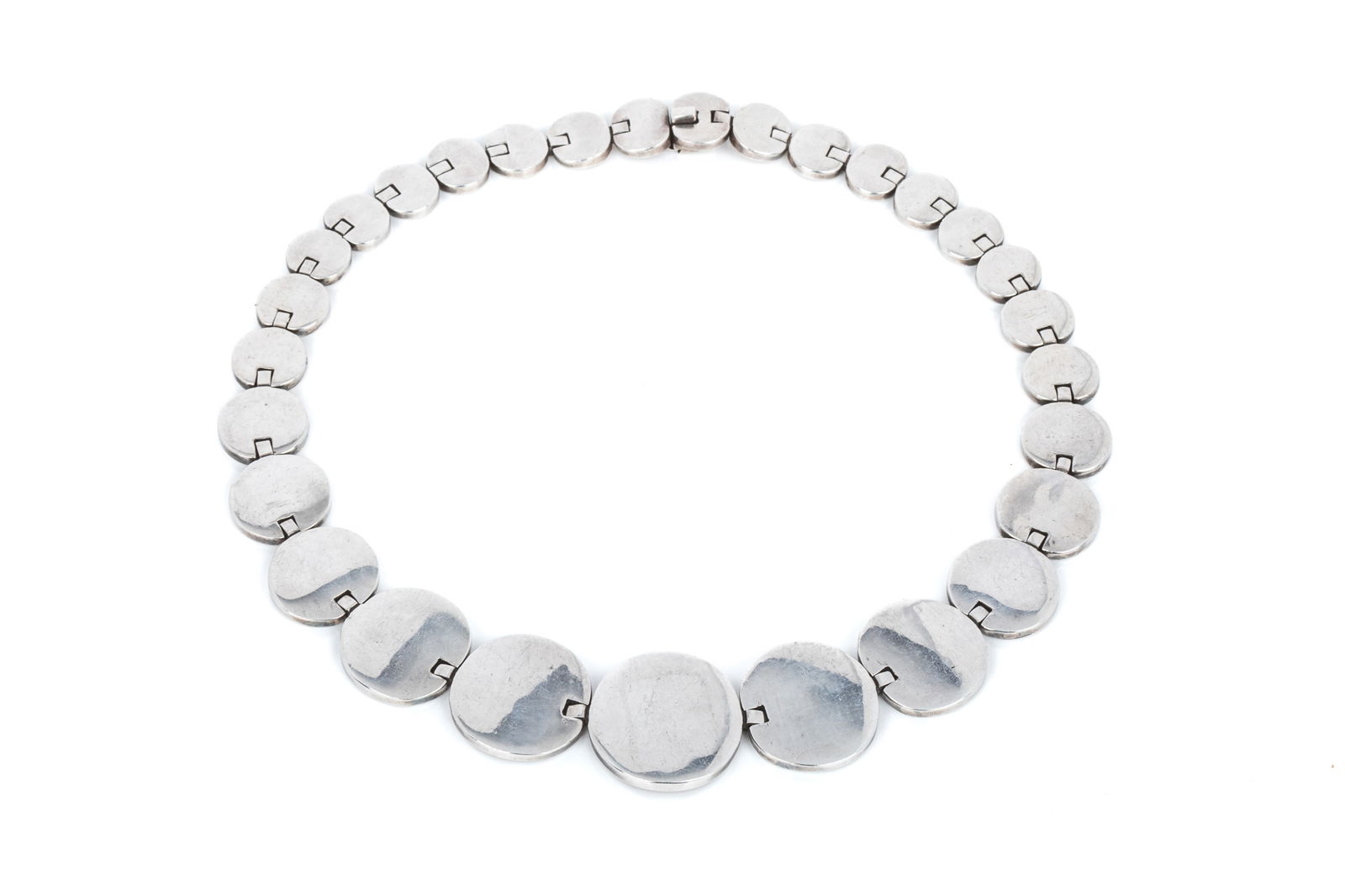 MEXICAN SILVER GRADUATED DISK NECKLACE 143.9g (1 of 5)