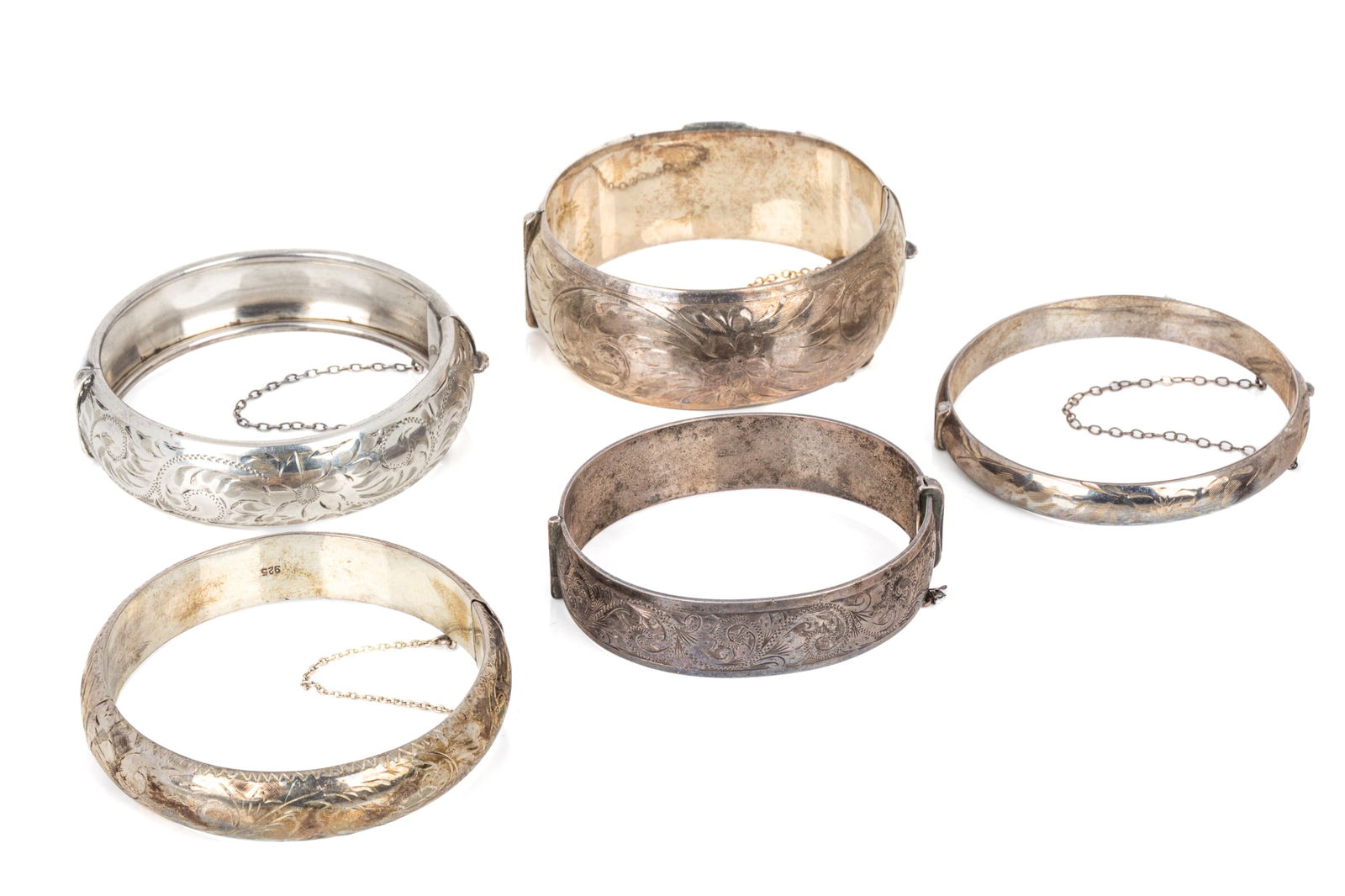 5 STERLING SILVER HINGED BANGLES 145.g (1 of 3)