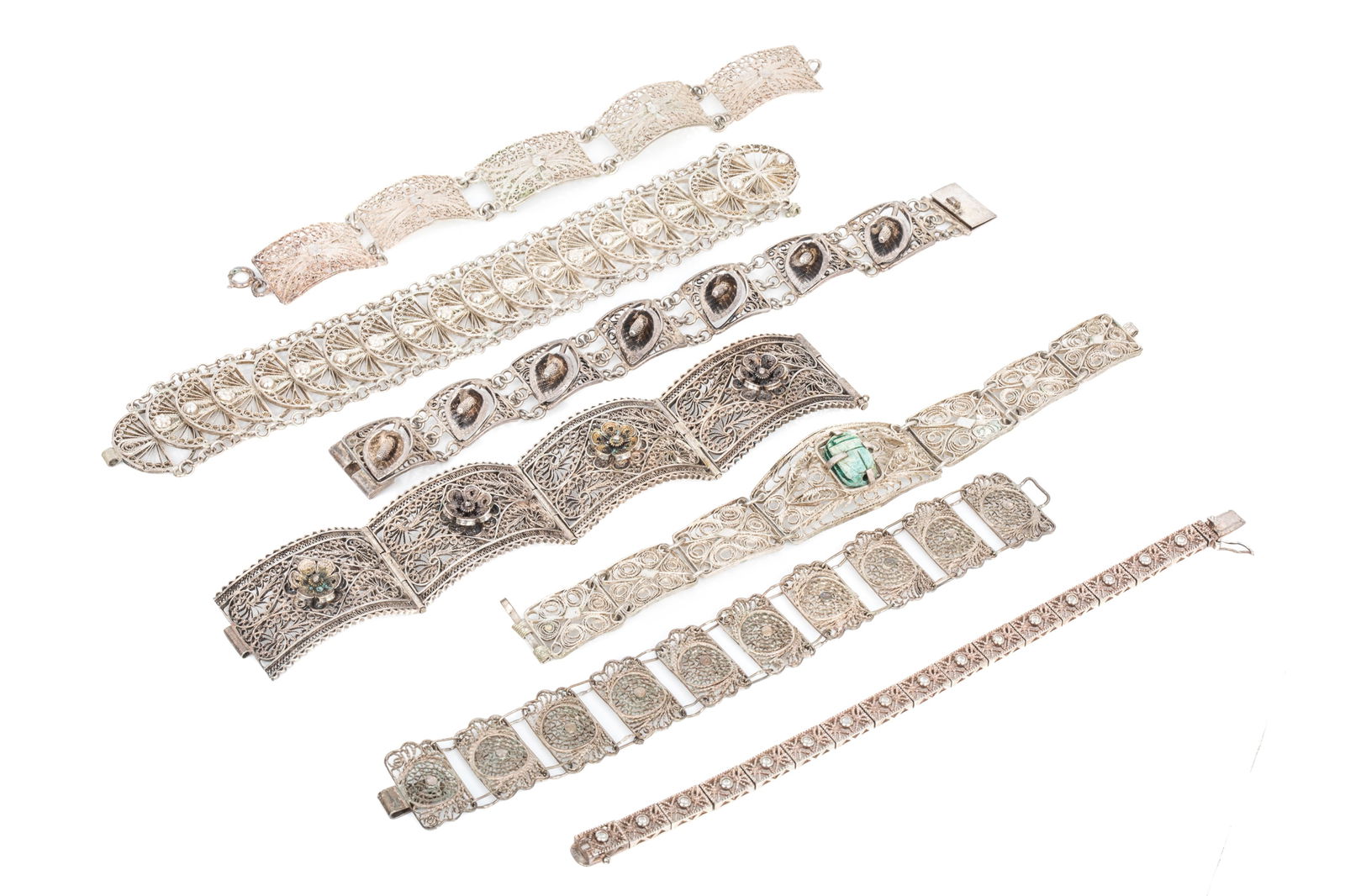SILVER FILIGREE BRACELET GROUPING 164.6g (1 of 1)