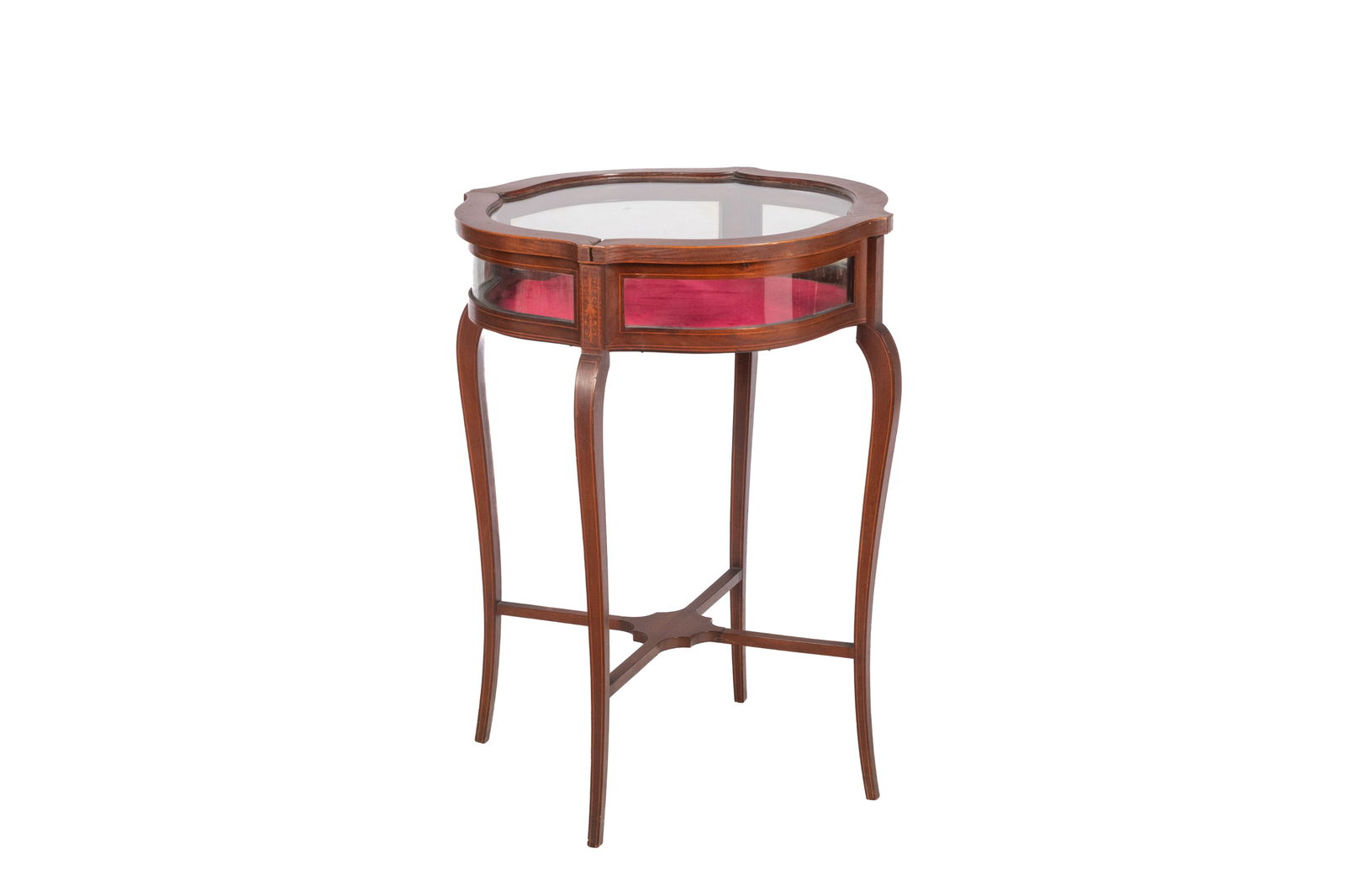 EDWARDIAN MAHOGANY VITRINE TABLE: H. 30 1/2" X Dia. 22 1/2"