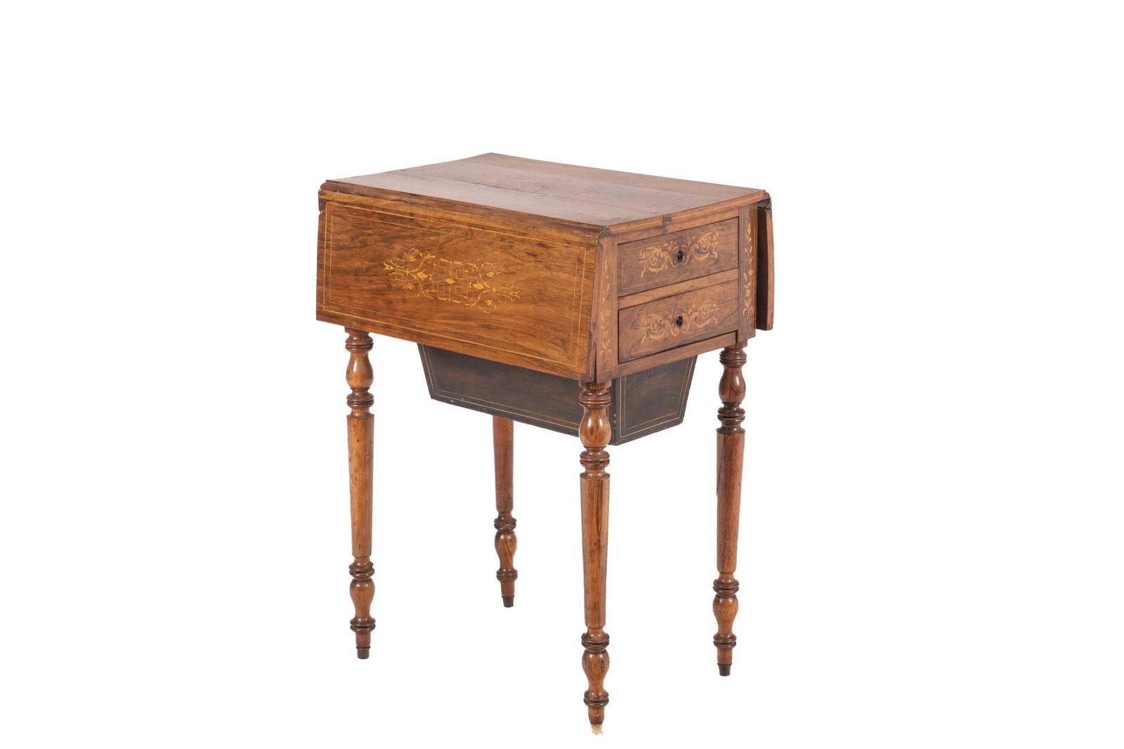 ANTIQUE MIXED INLAY TWO DRAWER WORK TABLE (1 of 7)